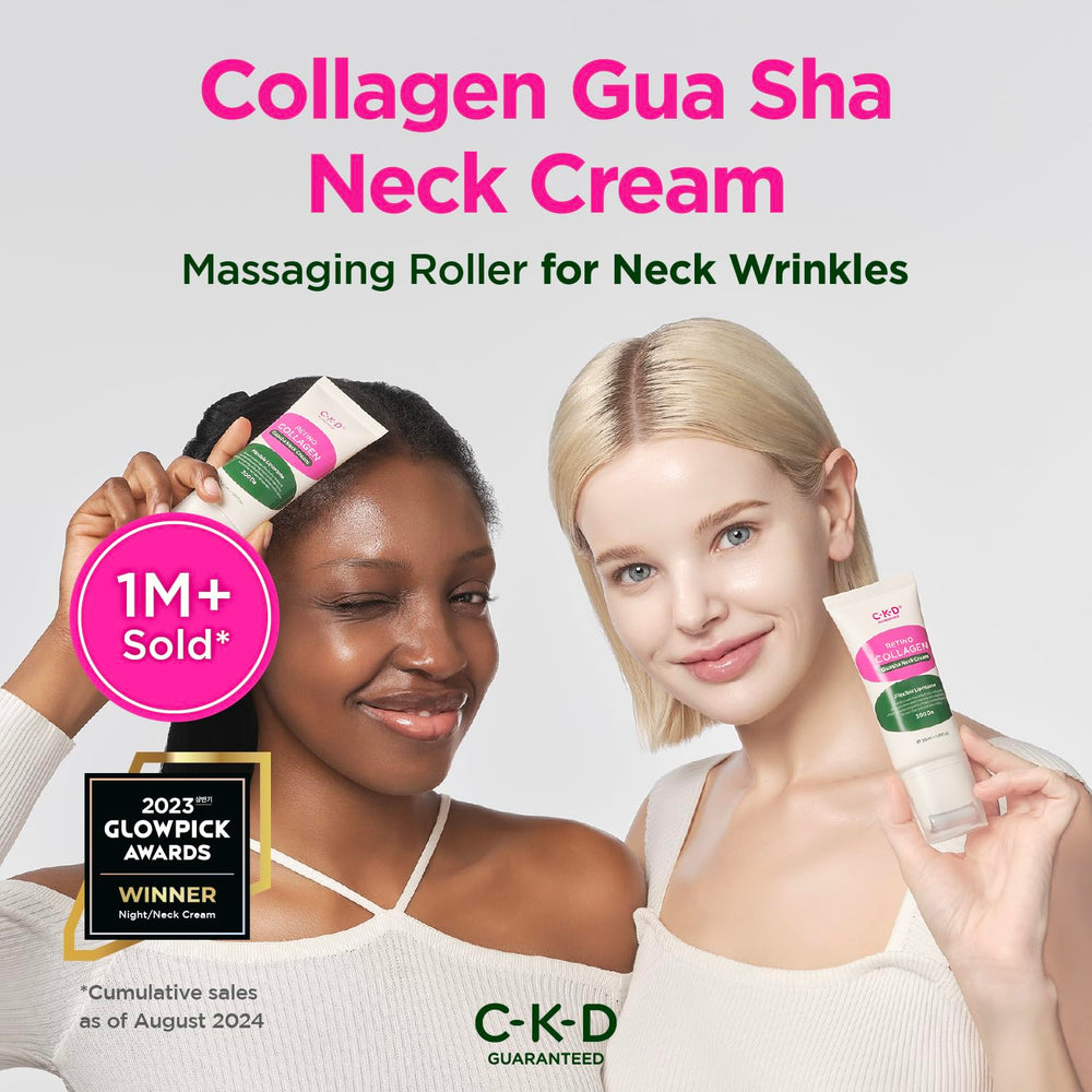 Stainless steel gua sha neck roller beside CKD neck cream for cooling massage