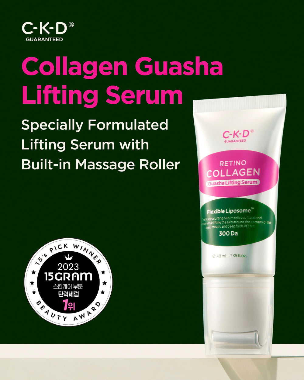 CKD Gua Sha Serum roller massage in action for targeted lifting