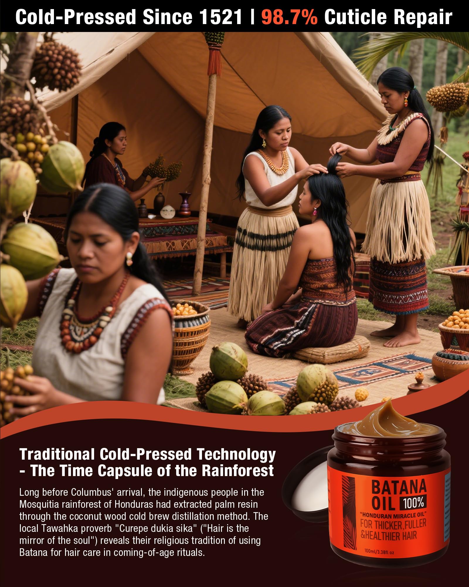 CKOWAJN Batana Oil application on scalp demonstrates massage-friendly hydration.
