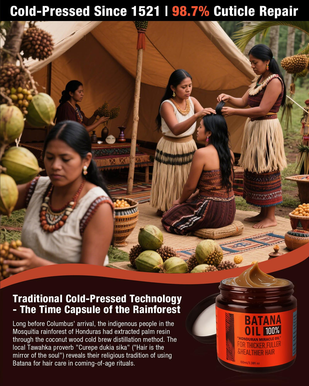 CKOWAJN Batana Oil application on scalp demonstrates massage-friendly hydration.