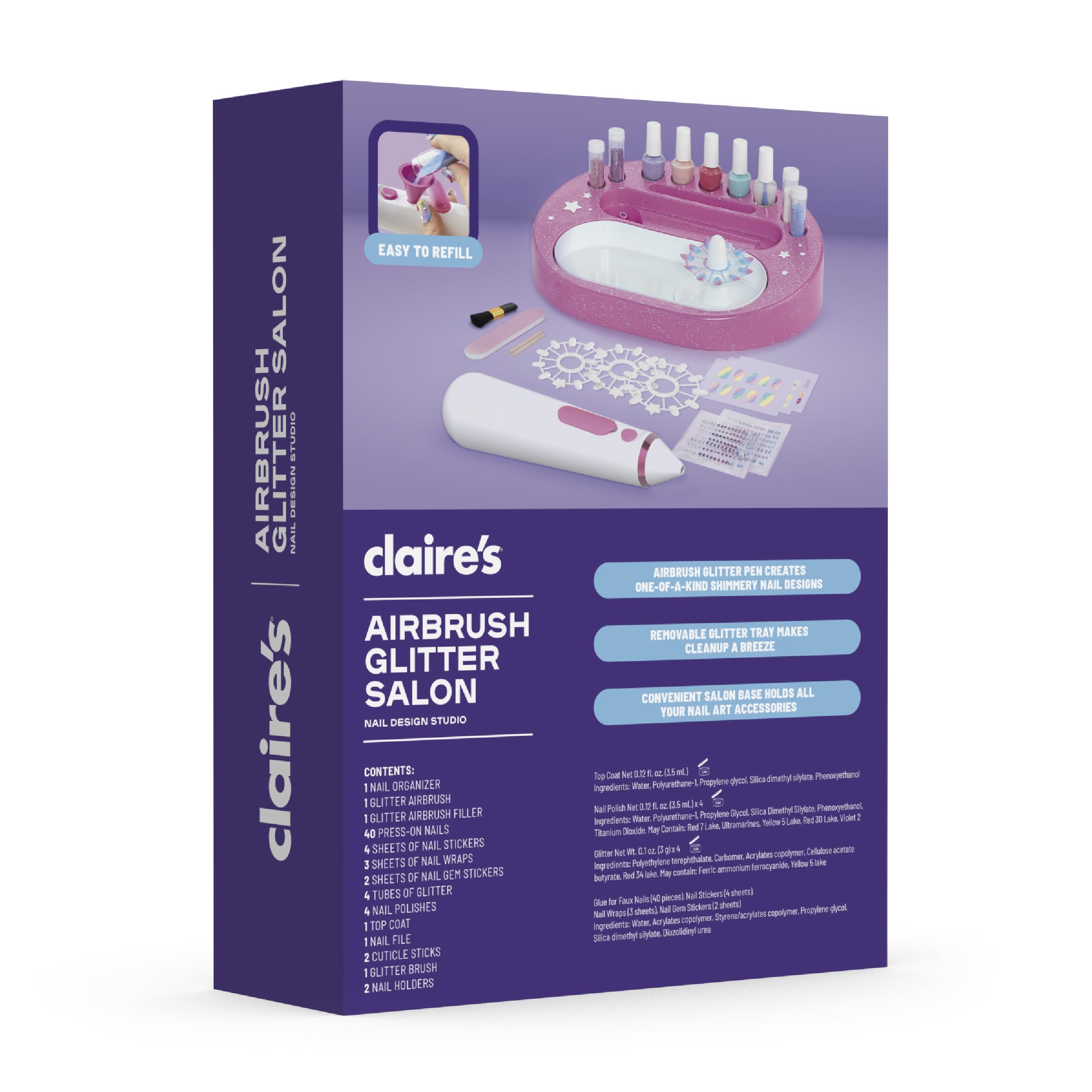 Claire's organizer base for tidy, ready-to-use nail tools.
