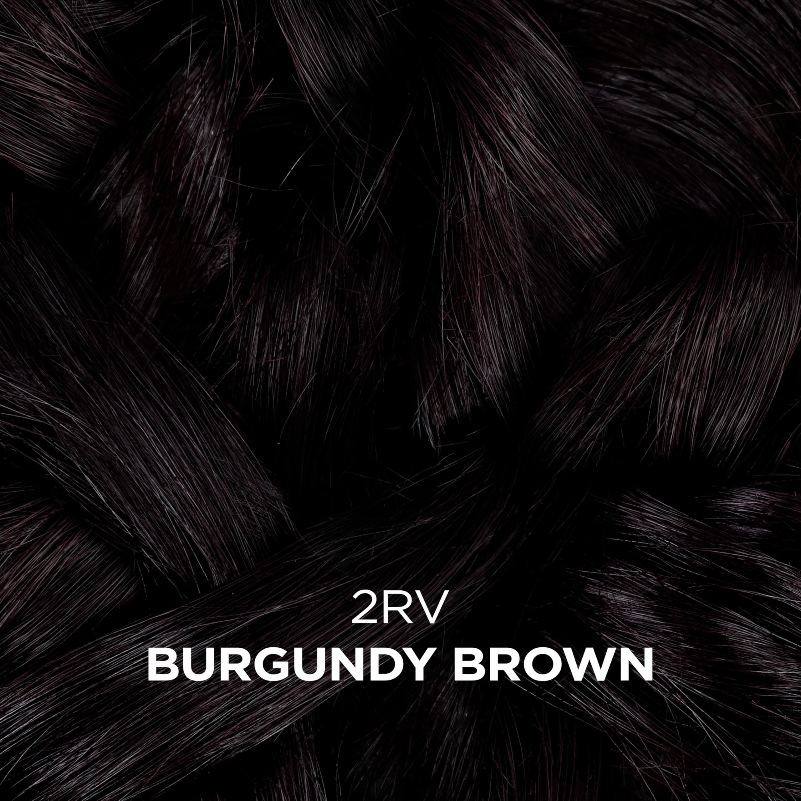 Color swatches show burgundy brown shade range including 2RV.