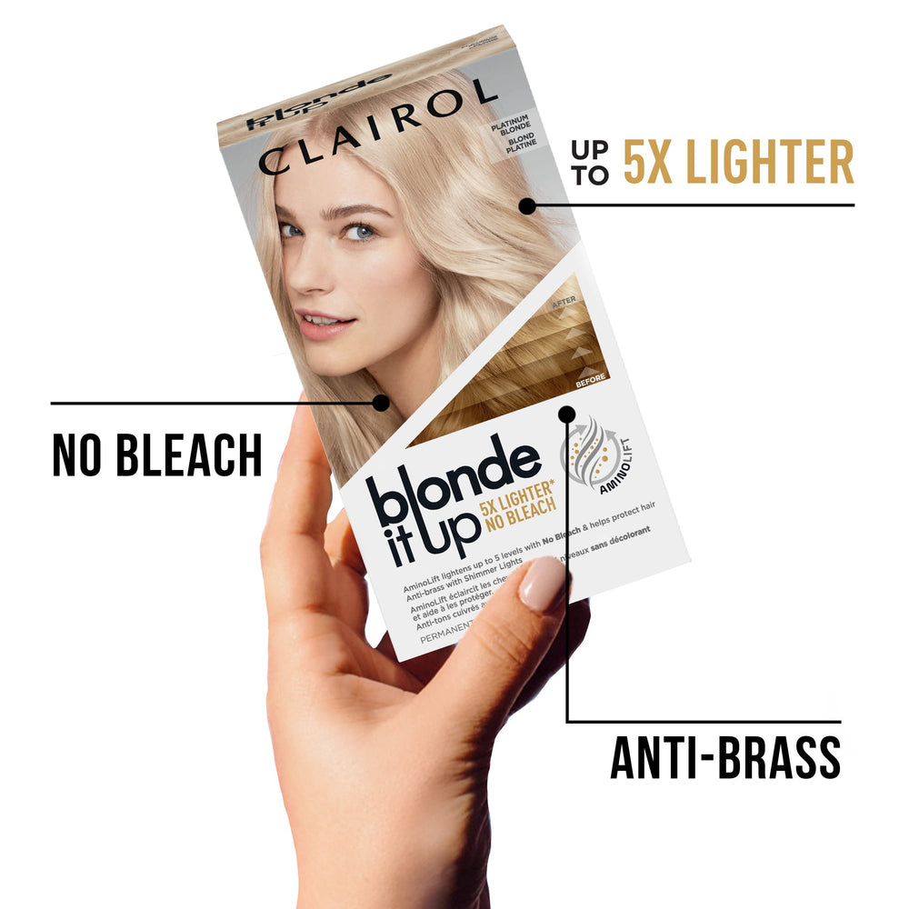 Clairol Blonde It Up amino glycine complex label emphasizes natural keratin and protein support.