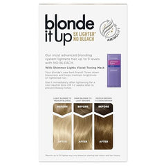 Clairol Blonde It Up lightener bottle closeup highlights smooth cream texture for even color.