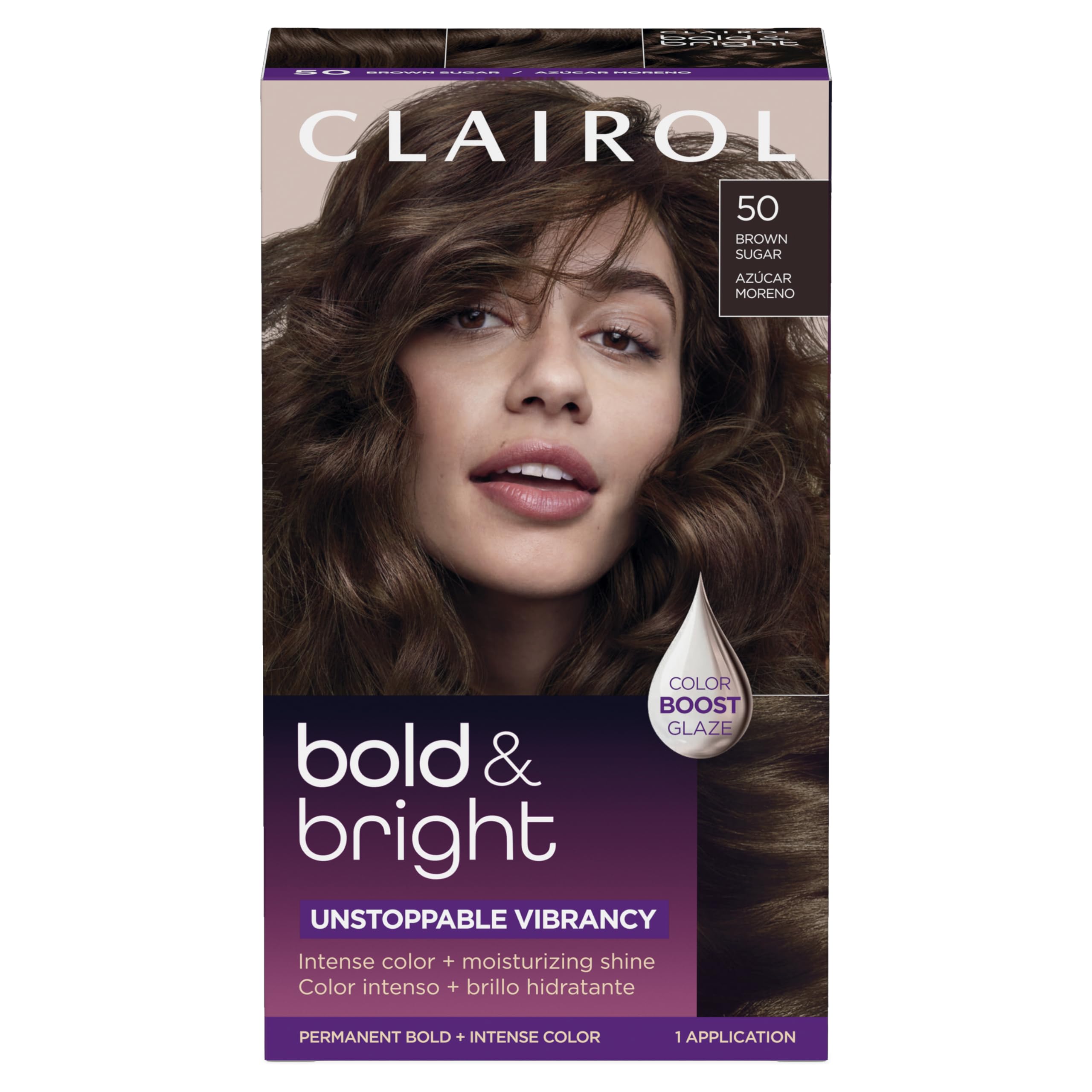 Clairol Bold & Bright color cream in Brown Sugar for vibrant, lasting brunette color.