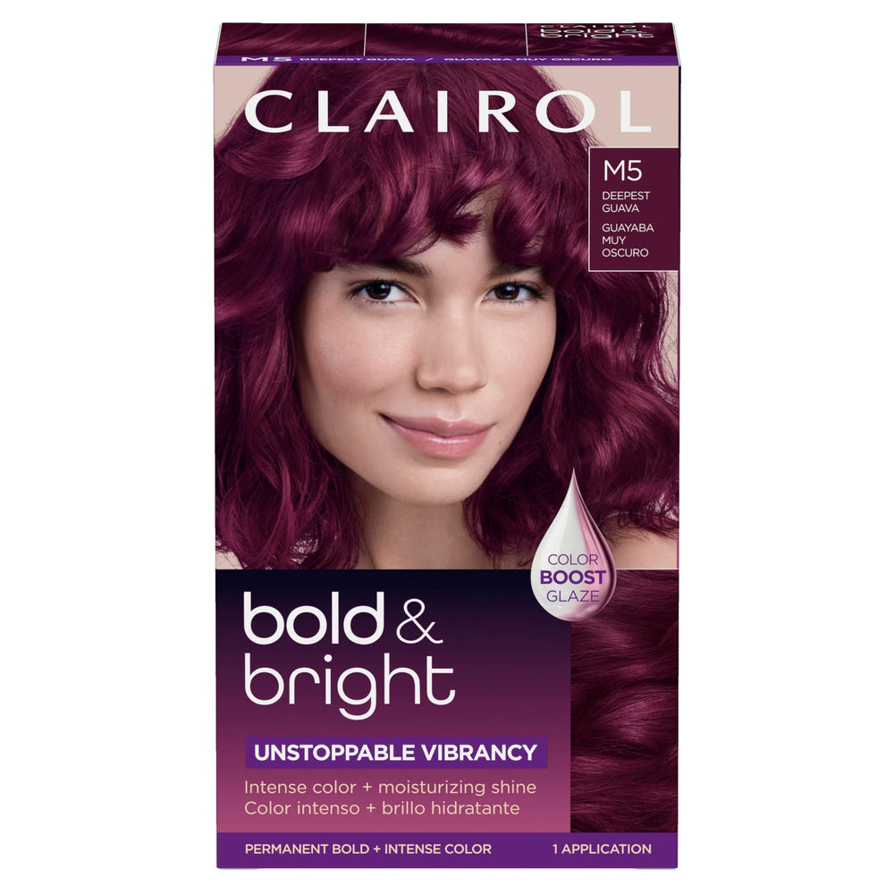 Clairol Bold and Bright color cream tube for vibrant, long-lasting Deepest Guava shade.