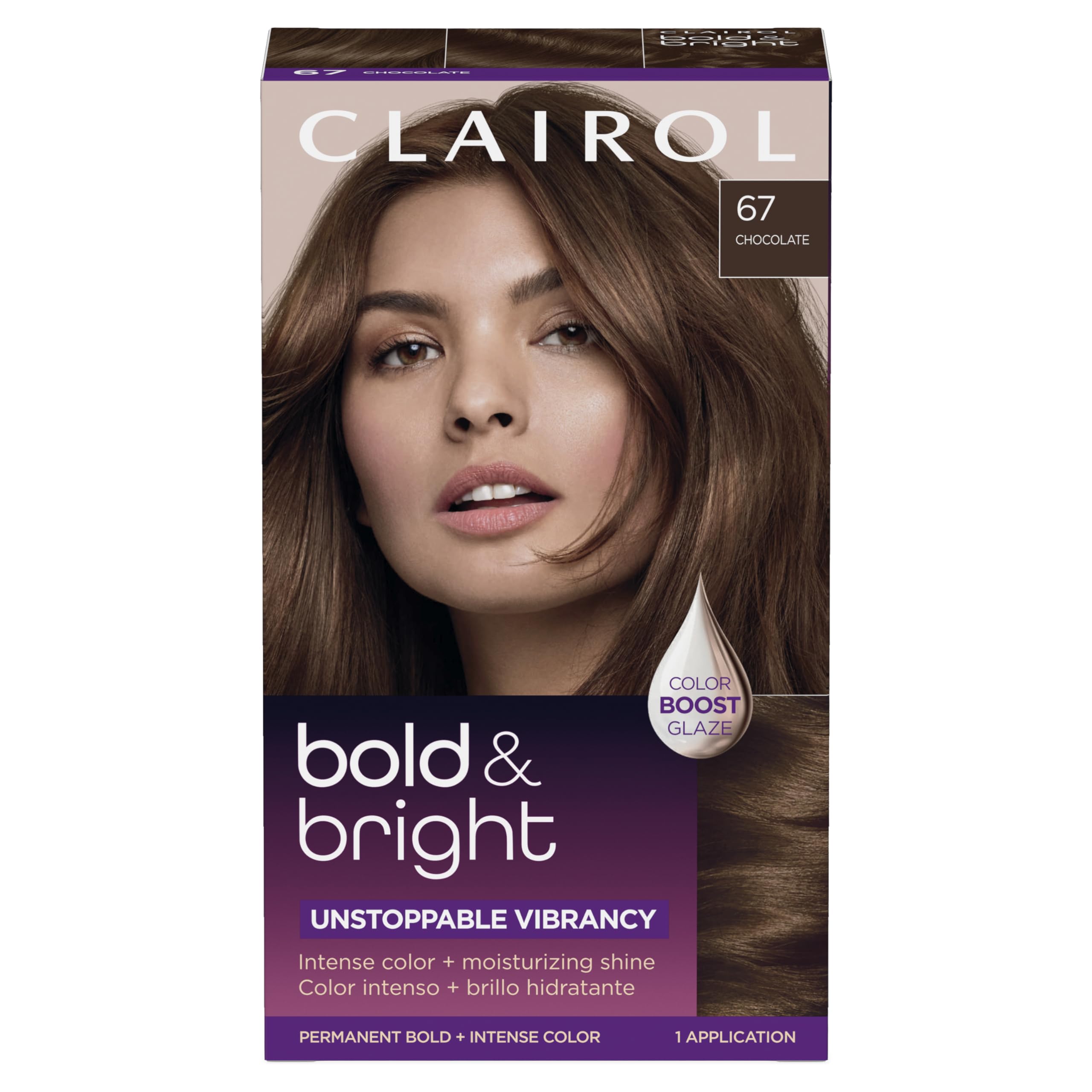 Clairol Bold and Bright chocolate dye bottle ready for application and vivid color