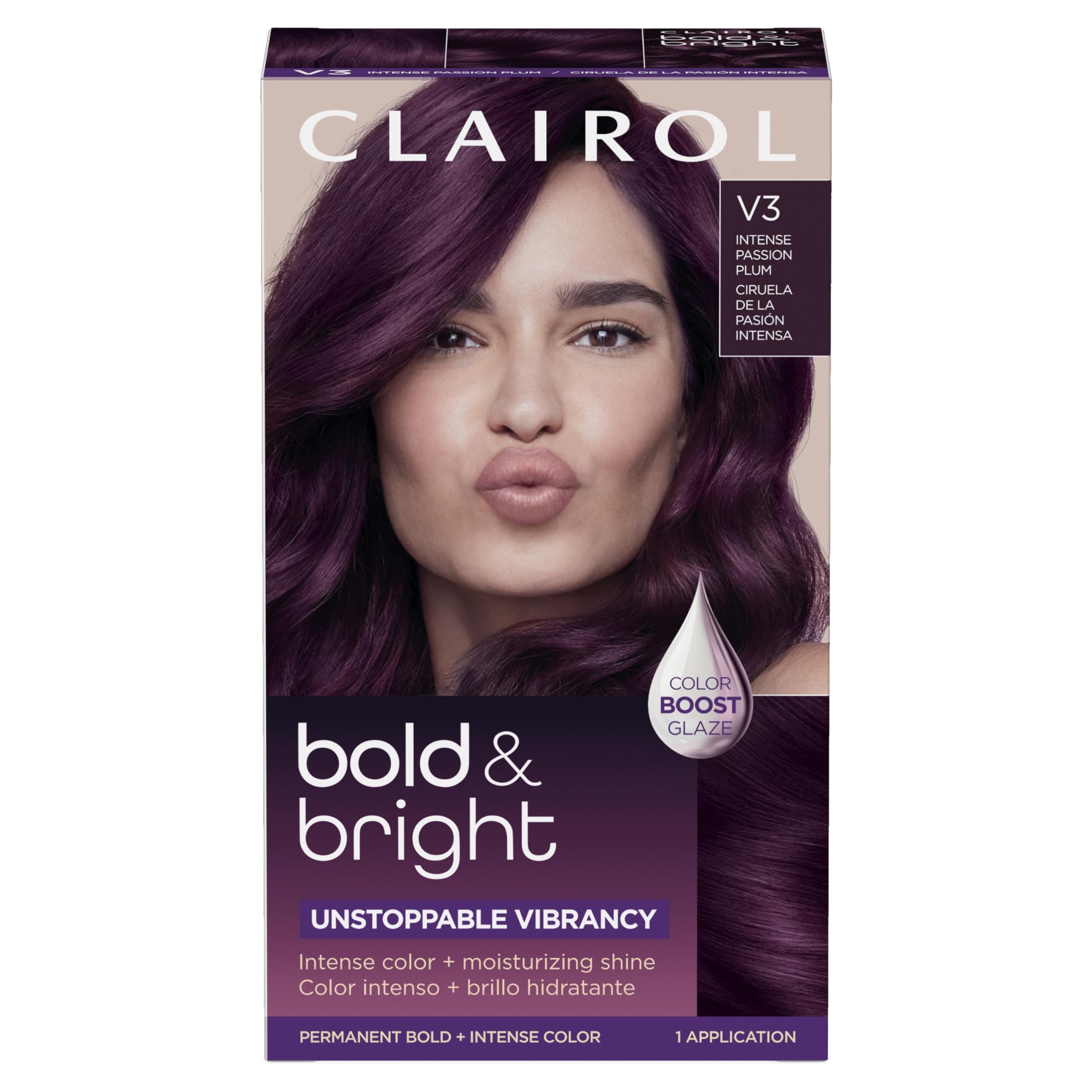 Clairol Bold & Bright Intense Passion Plum dye application kit for vibrant color