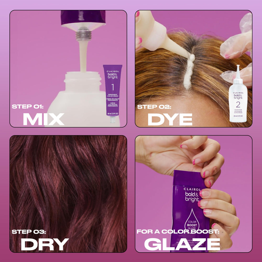 Clairol instruction leaflet in kit with step-by-step directions.