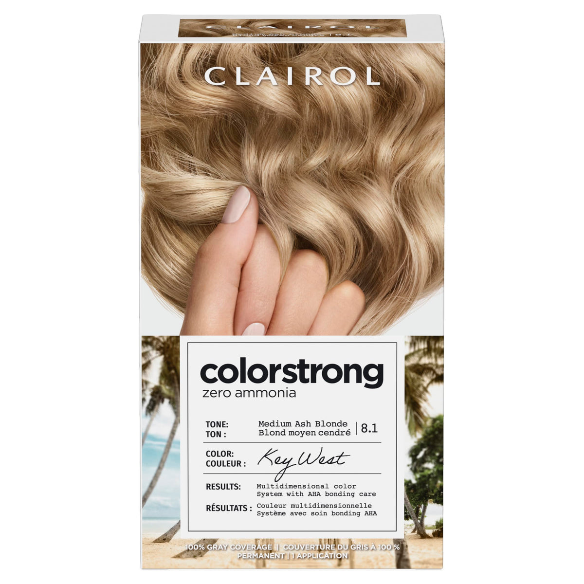 Clairol ColorStrong bonding primer with AHA prepares hair for color.