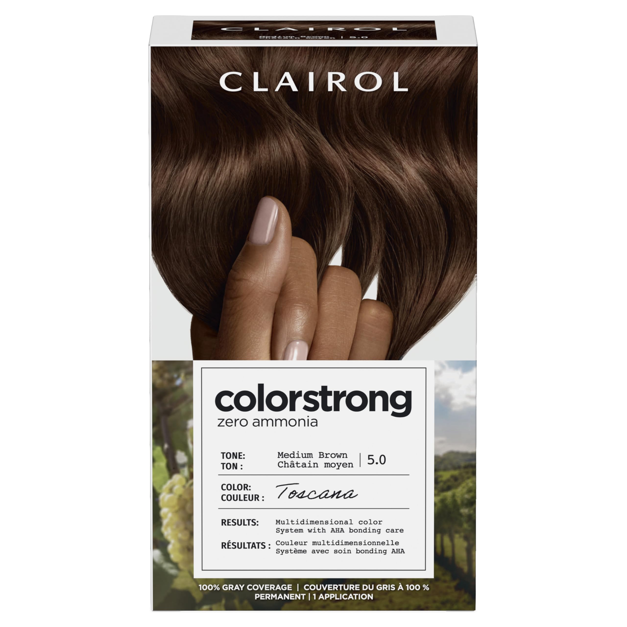 Clairol ColorStrong bonding primer with AHA prepares hair for color.