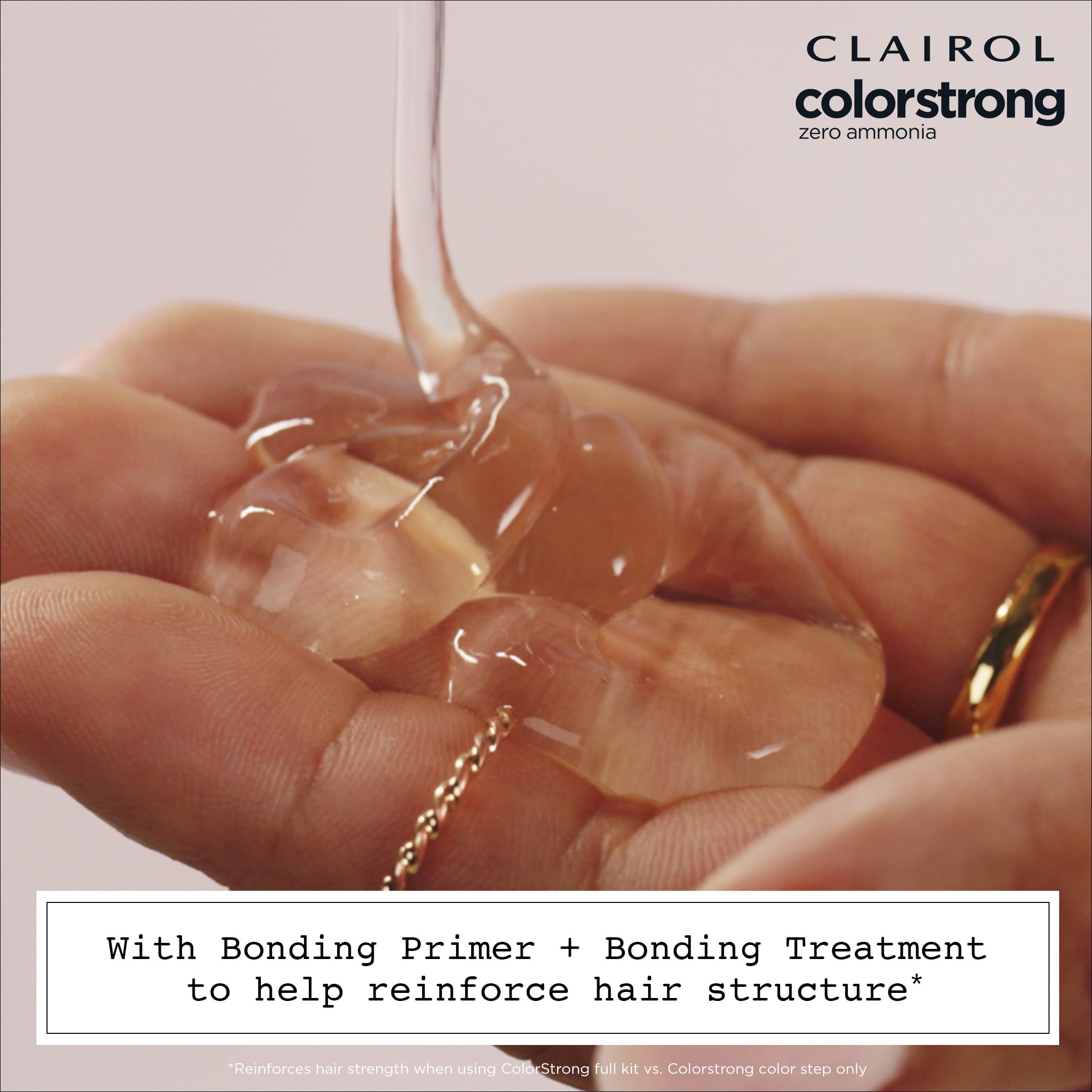 Clairol ColorStrong color development on hair reveals dimensional, rich tones