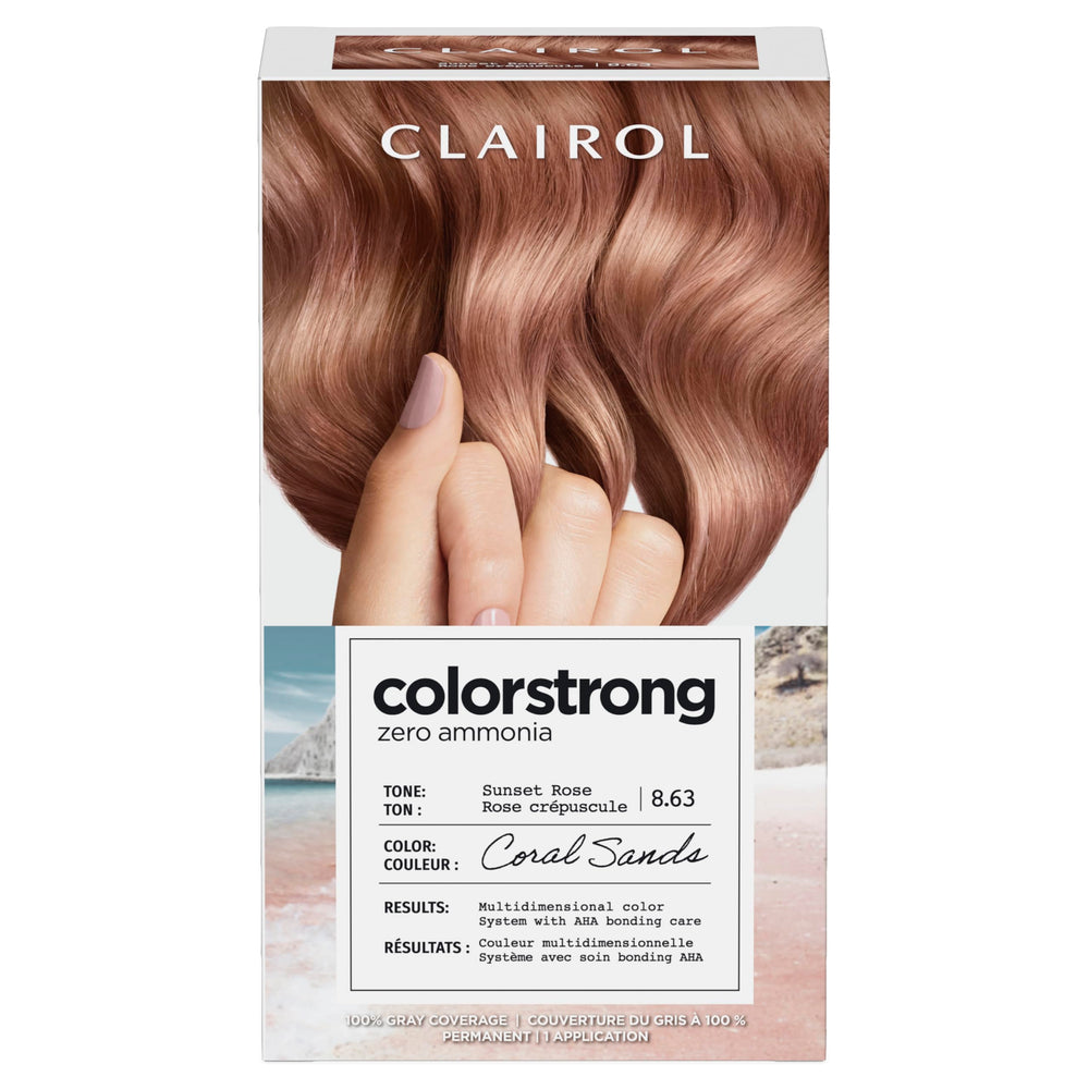 Clairol ColorStrong primer with AHA bonds hair for color readiness.