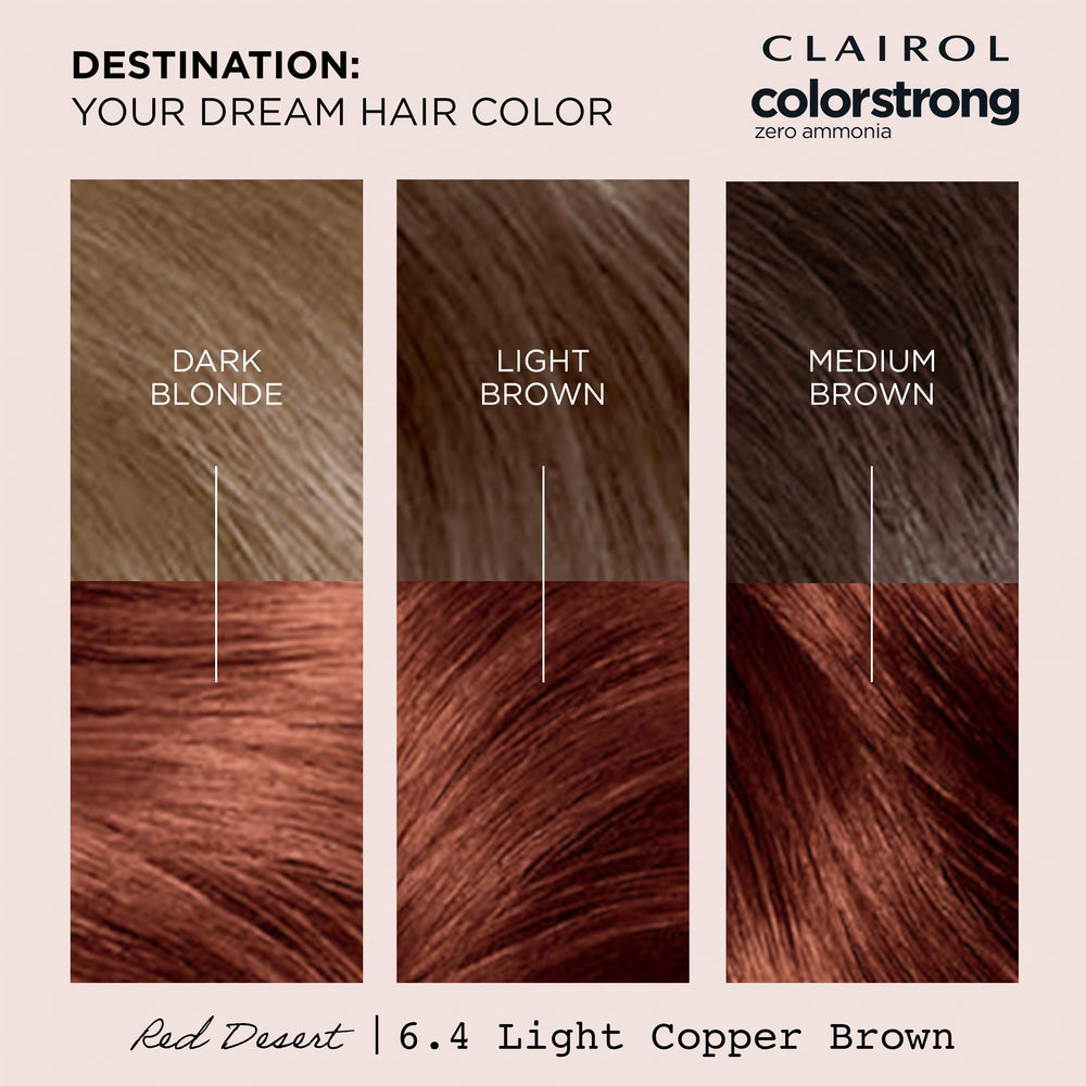 Clairol ColorStrong Red Desert swatch showcases warm copper tones