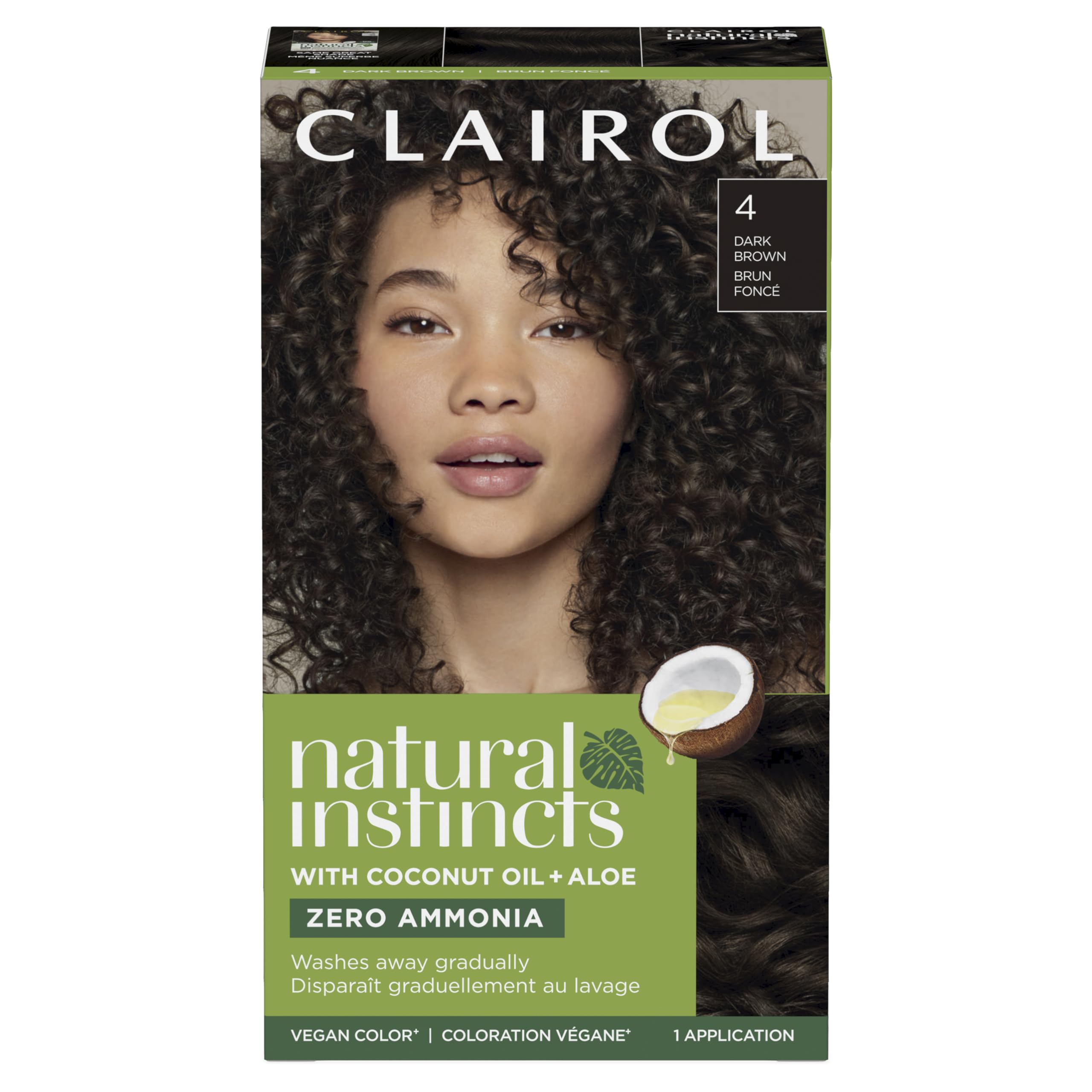Clairol Natural Instincts 4 Dark Brown color cream for rich natural shade.