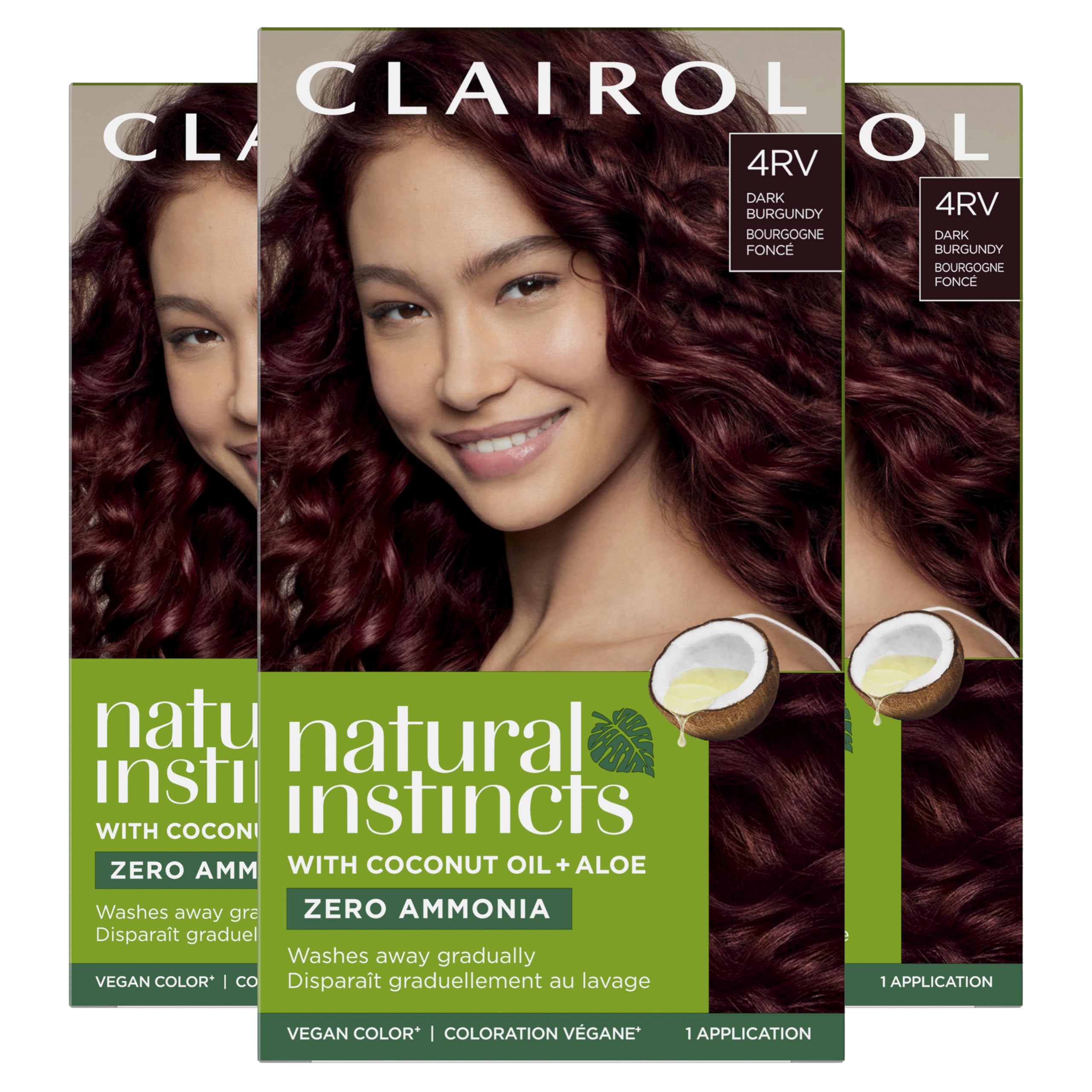 Clairol Natural Instincts 4RV color-application-kit delivers rich burgundy at home
