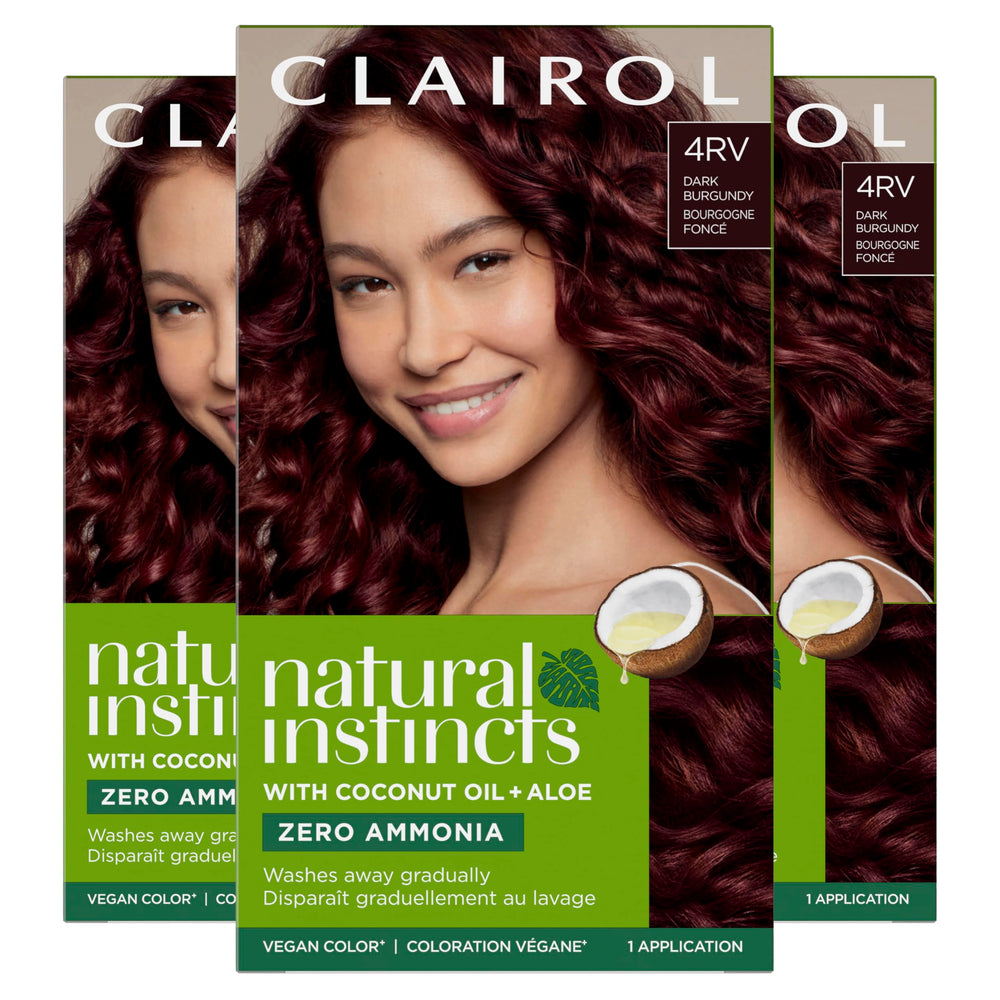 Clairol Natural Instincts 4RV color-application-kit delivers rich burgundy at home