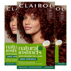Clairol Natural Instincts 5R auburn color cream bottle for rich, natural-looking color at home.
