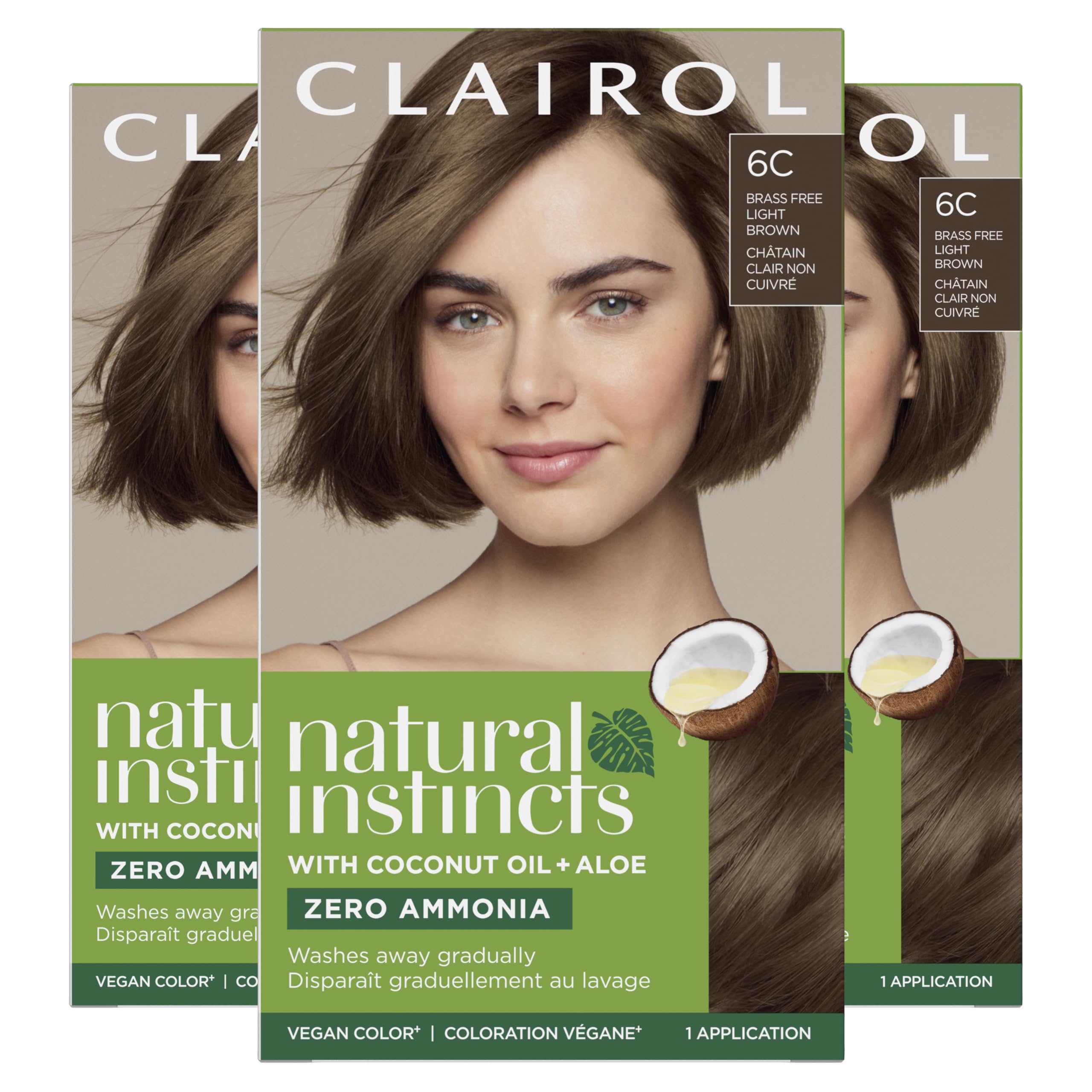 Clairol Natural Instincts 6C light brown color cream kit for gentle gray coverage and radiant shine