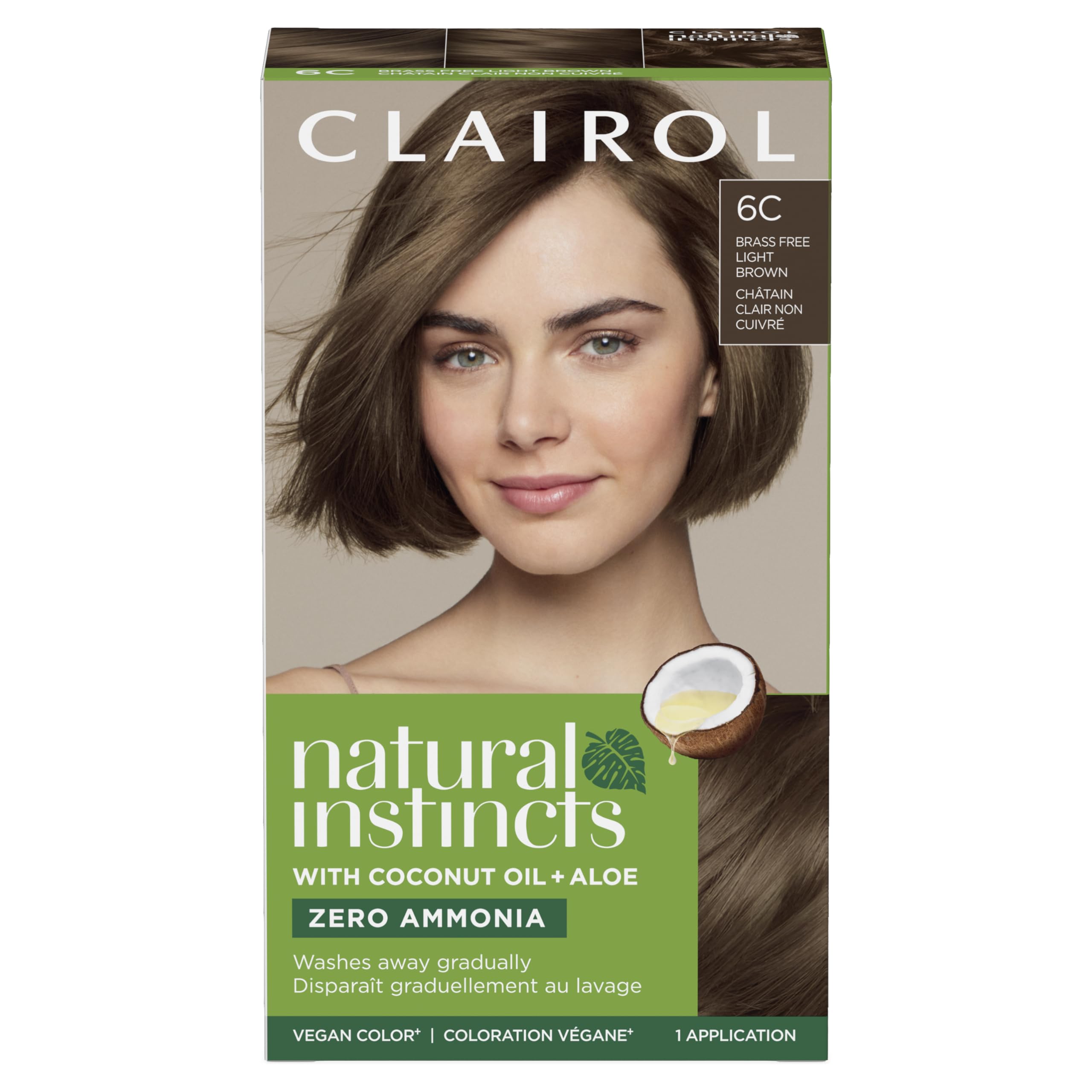 Clairol Natural Instincts 6C light brown color cream swatch for natural coverage.