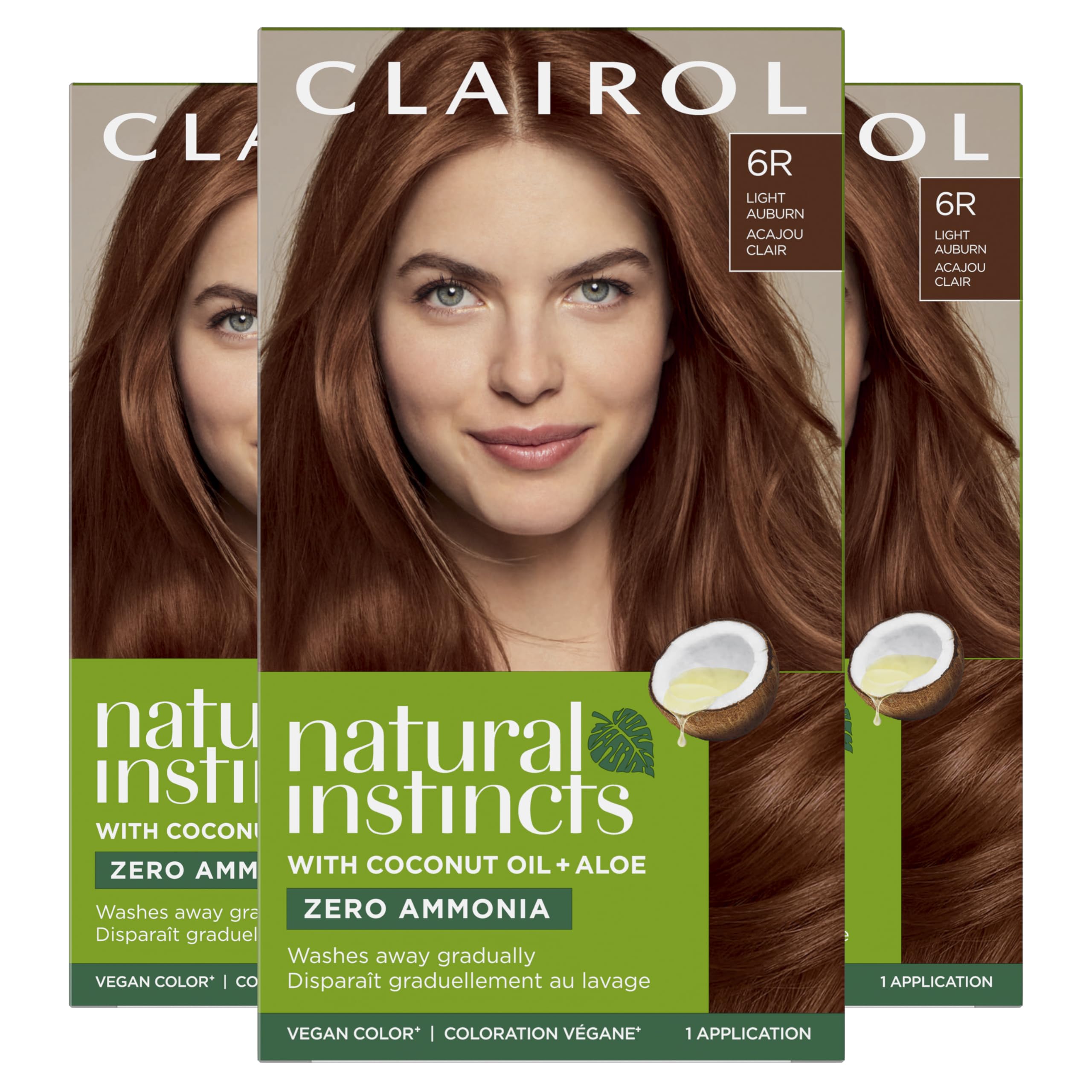 Clairol Natural Instincts 6R light auburn color cream bottle for even coverage