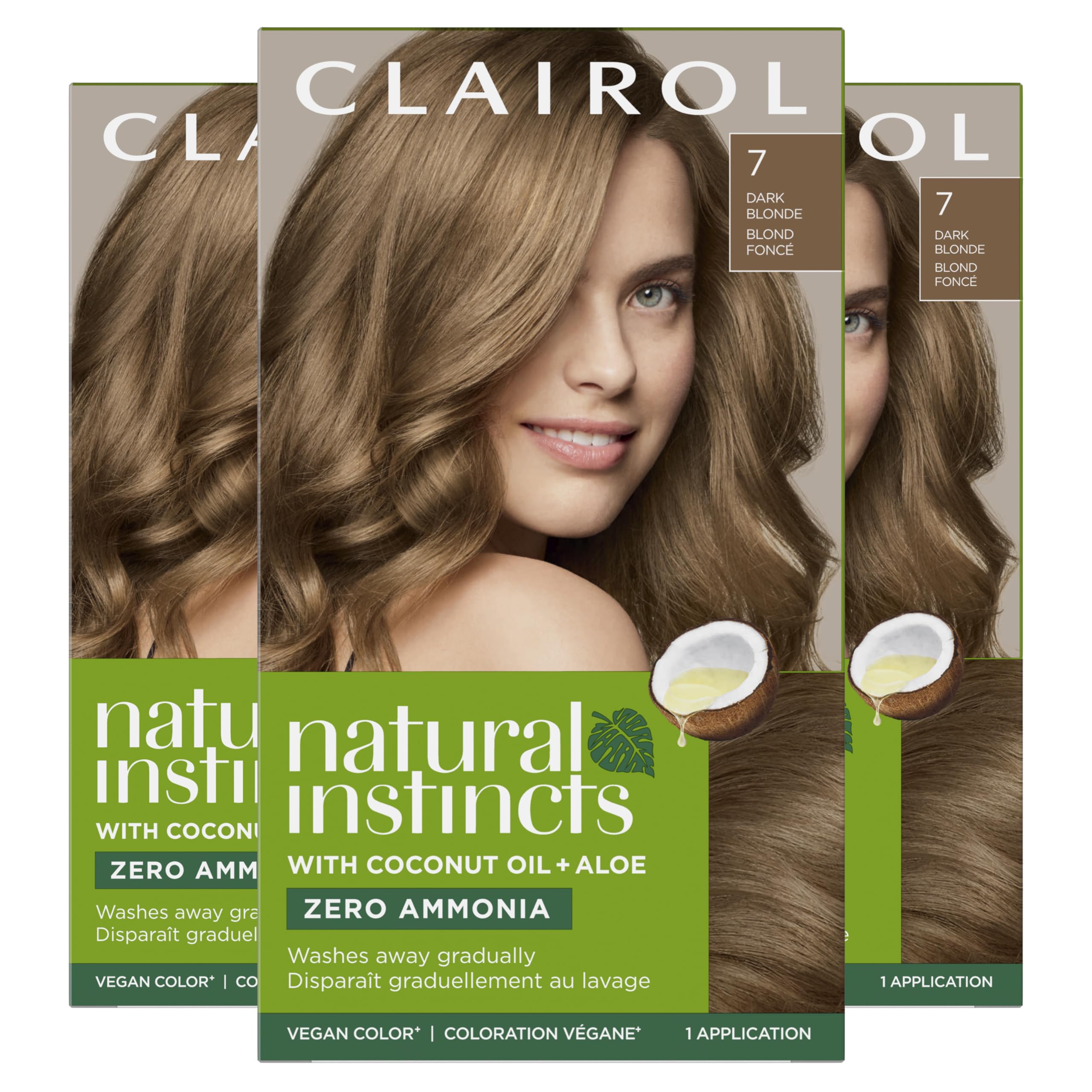 Clairol Natural Instincts 7 Dark Blonde color cream swatch for vibrant, gradual gray coverage