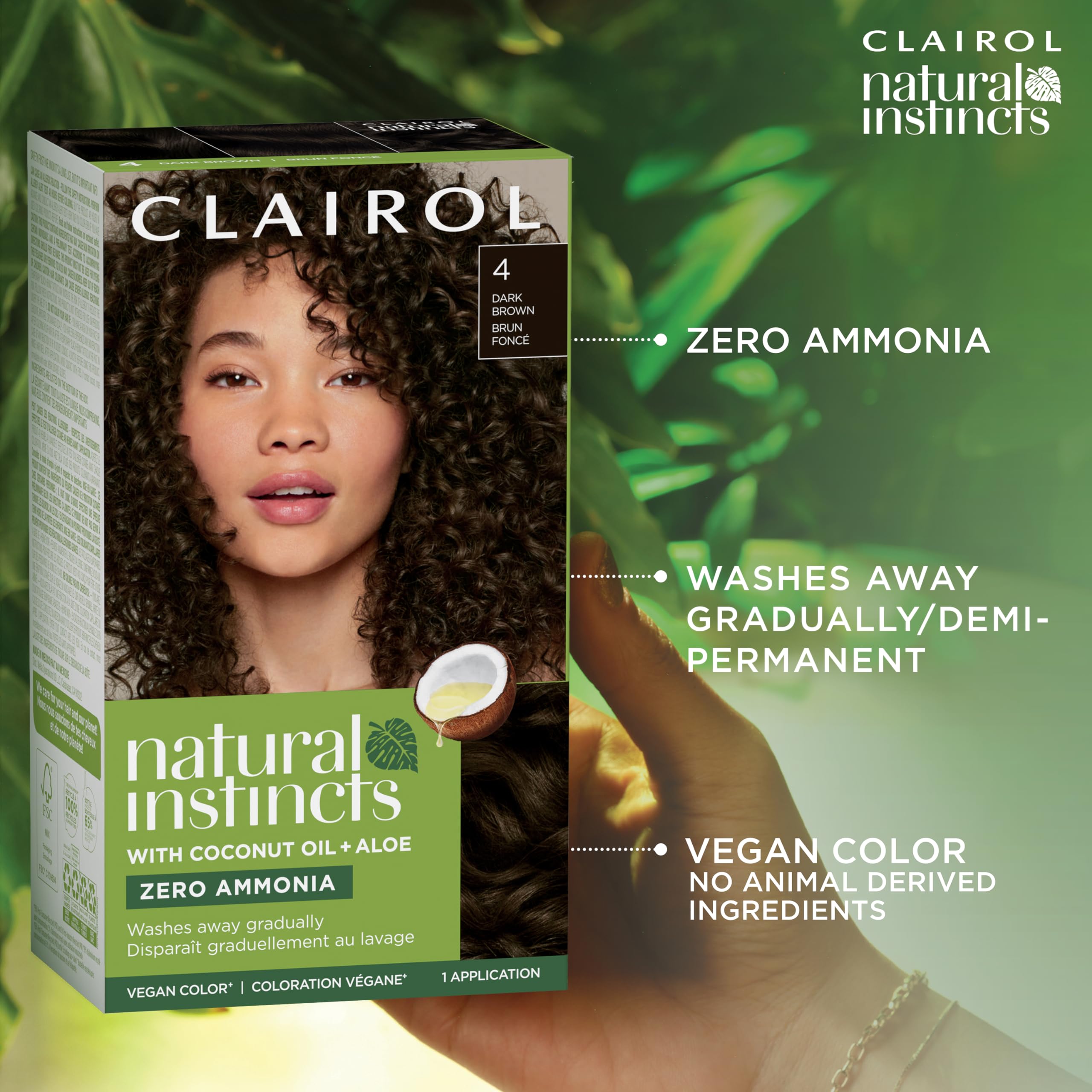 Clairol Natural Instincts 8A shade card shows cool blonde tones.
