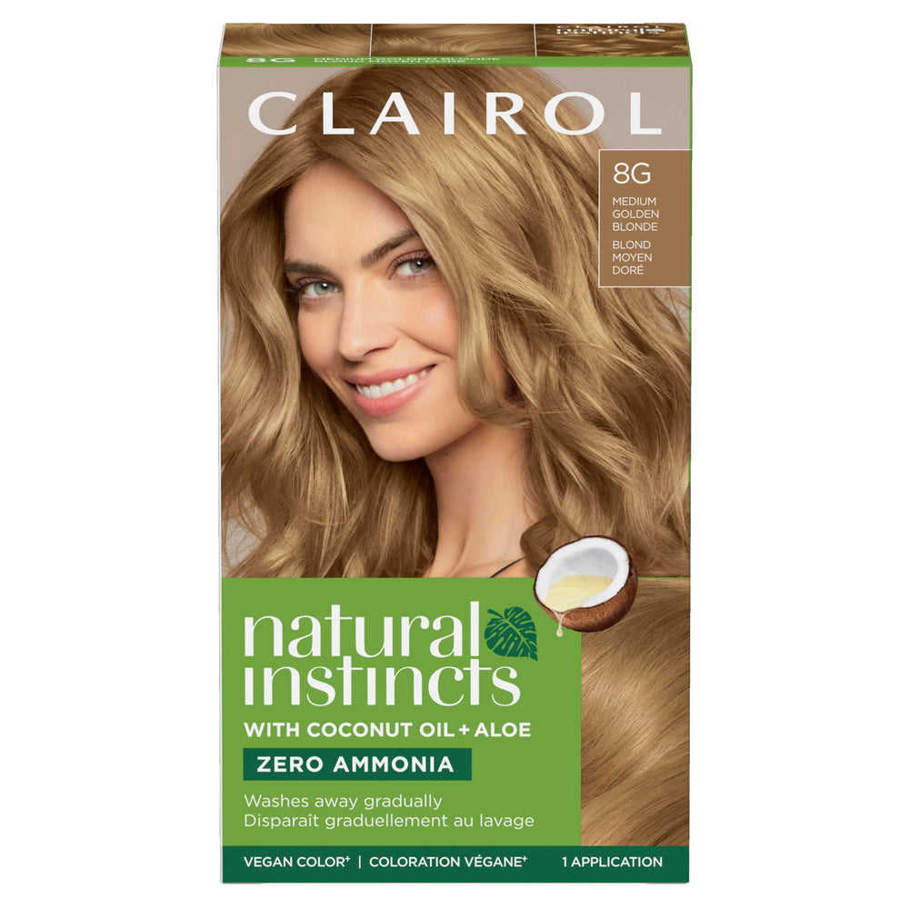 Clairol Natural Instincts 8G color cream bottle for warm natural blonde shade.