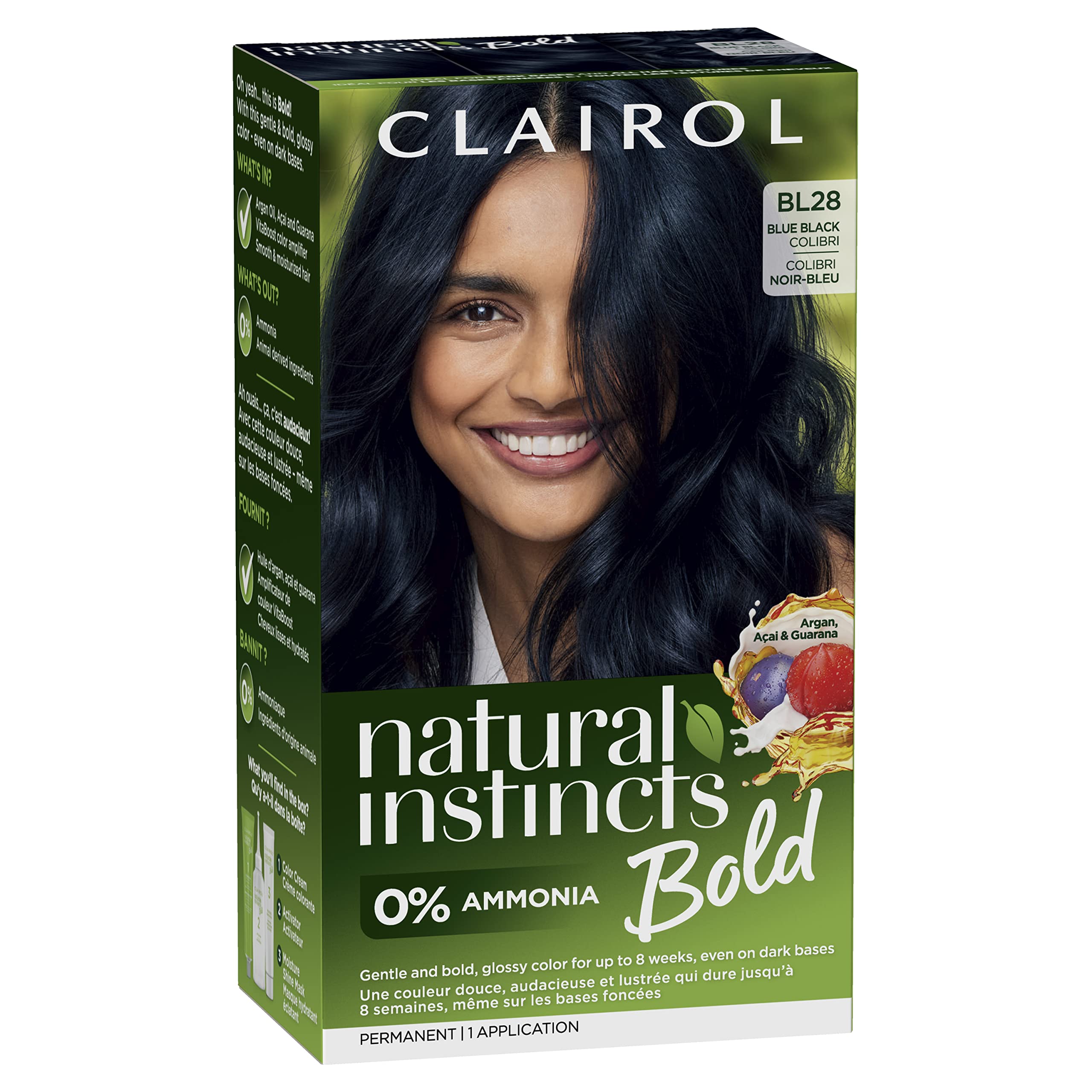 Clairol Natural Instincts Bold color cream Blue Black Colibri for vibrant shade.