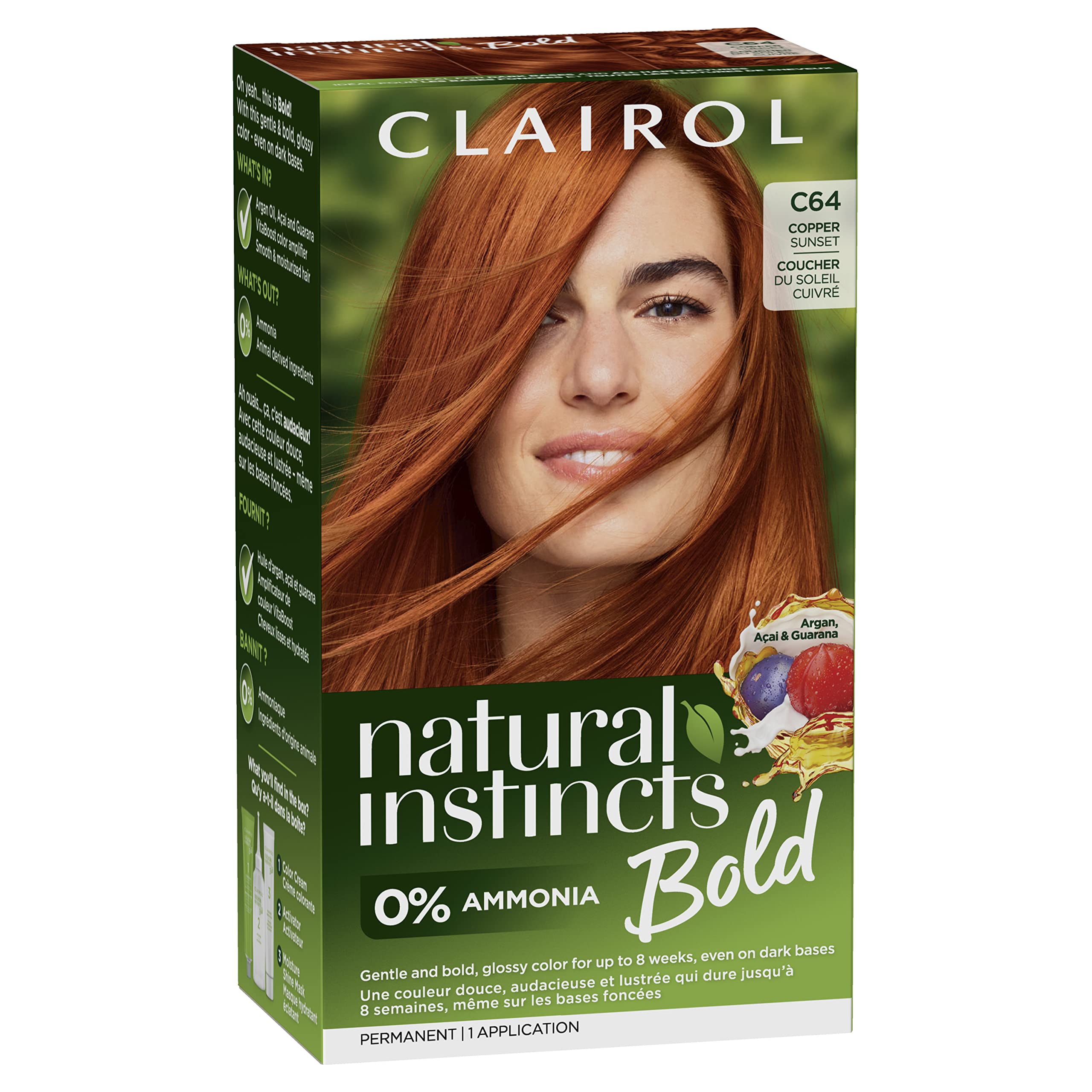 Clairol Natural Instincts Bold Copper Sunset color cream for at-home coloring.