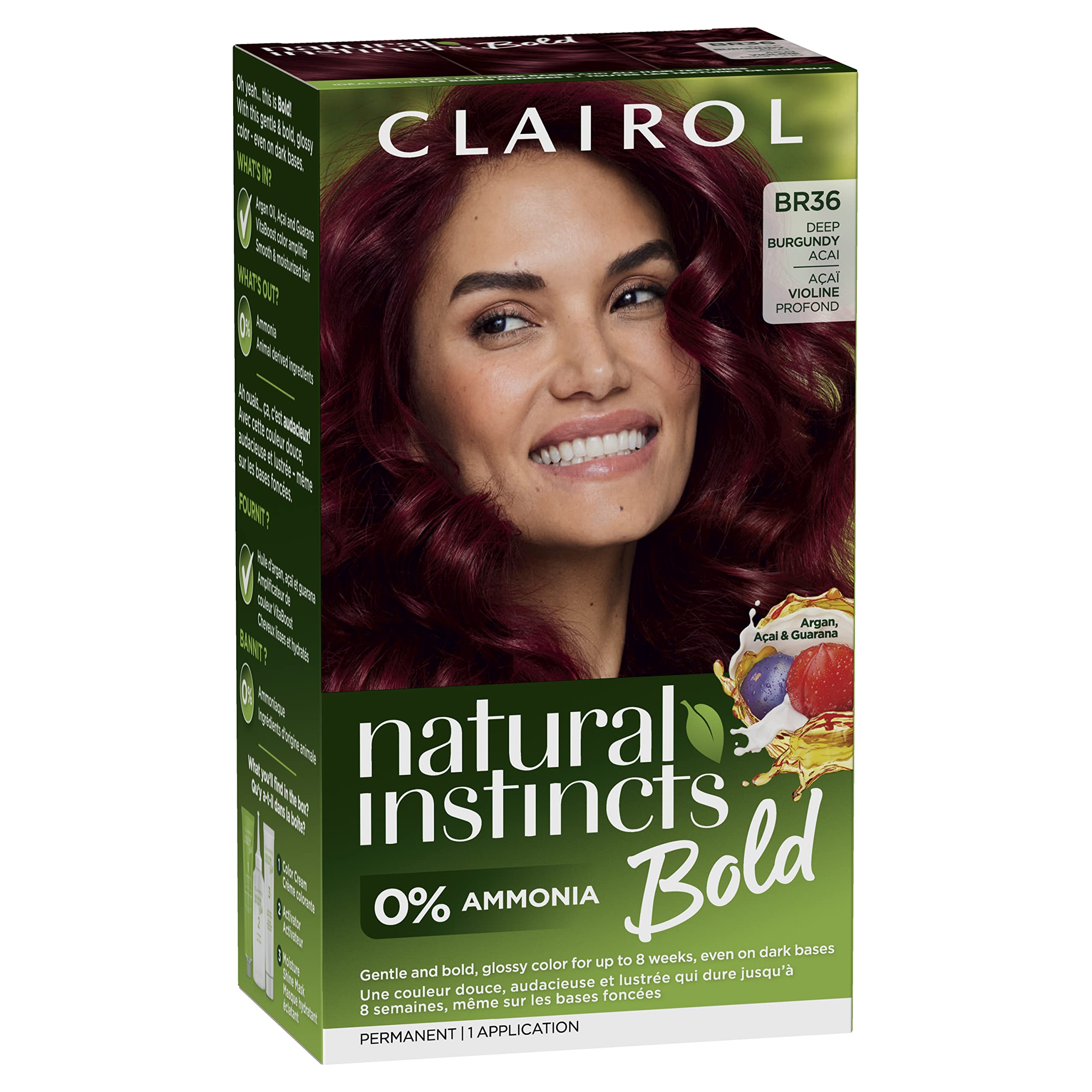 Clairol Natural Instincts Bold color-cream BR36 Deep Burgundy for vivid, long-lasting color.