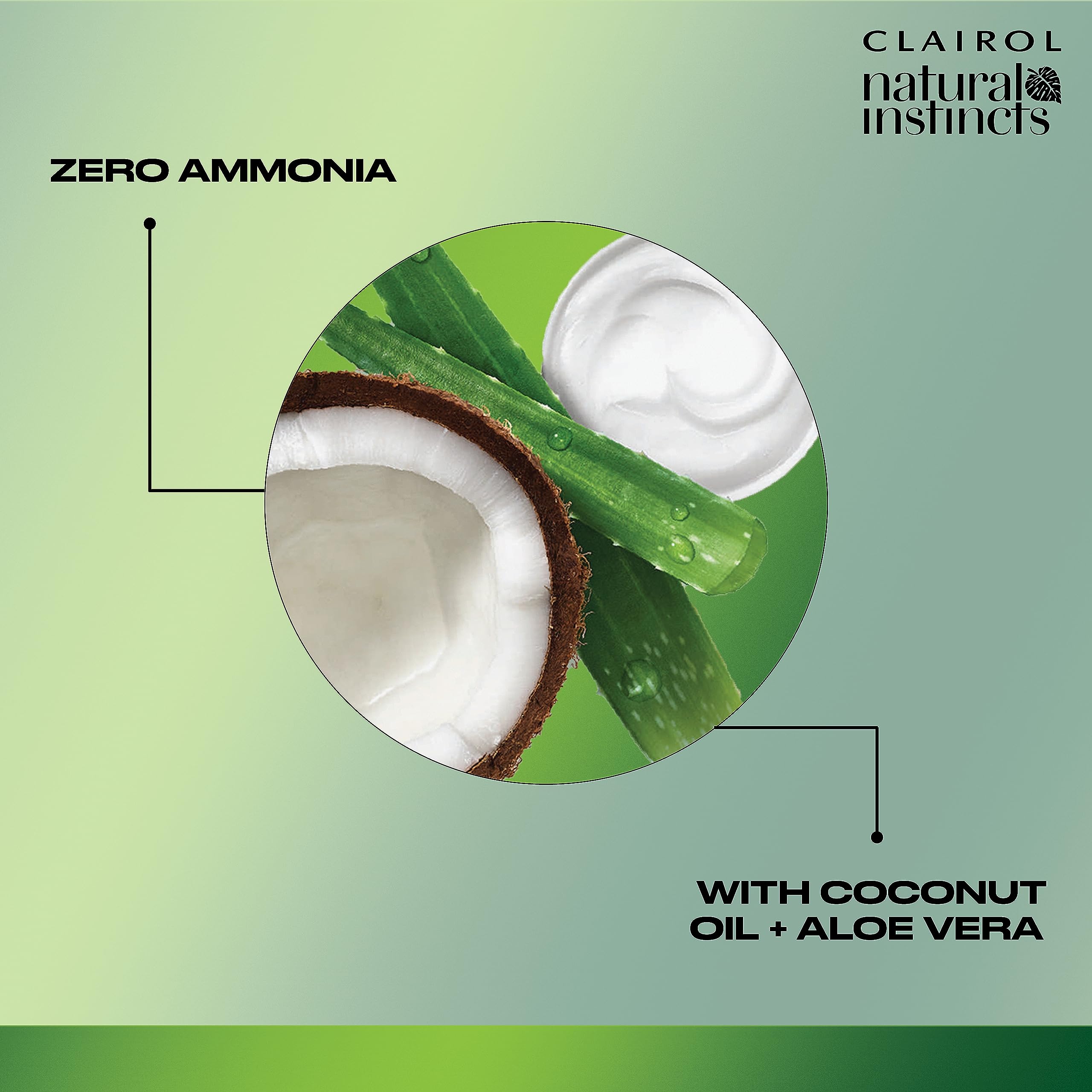 Clairol Natural Instincts coconut oil and aloe visuals suggesting conditioning benefits