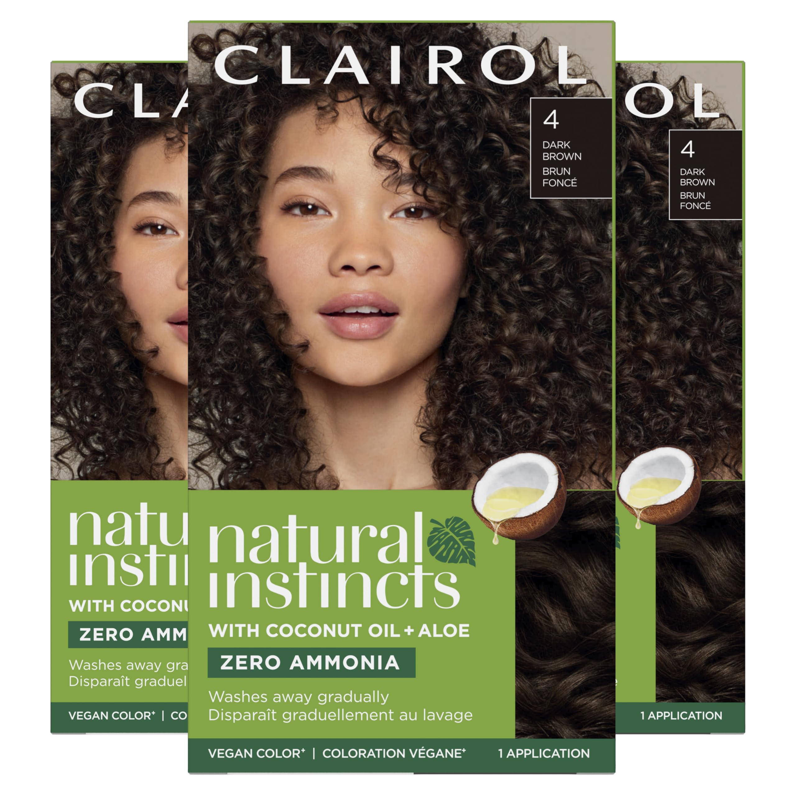 Clairol Natural Instincts Demi-Permanent 4 Dark Brown packaging, complete at-home color kit.