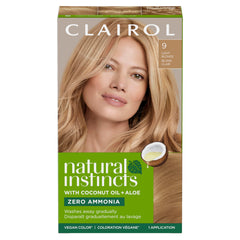 Clairol Natural Instincts demi-permanent dye 9 light blonde packaging varies, ready for touch-up color.