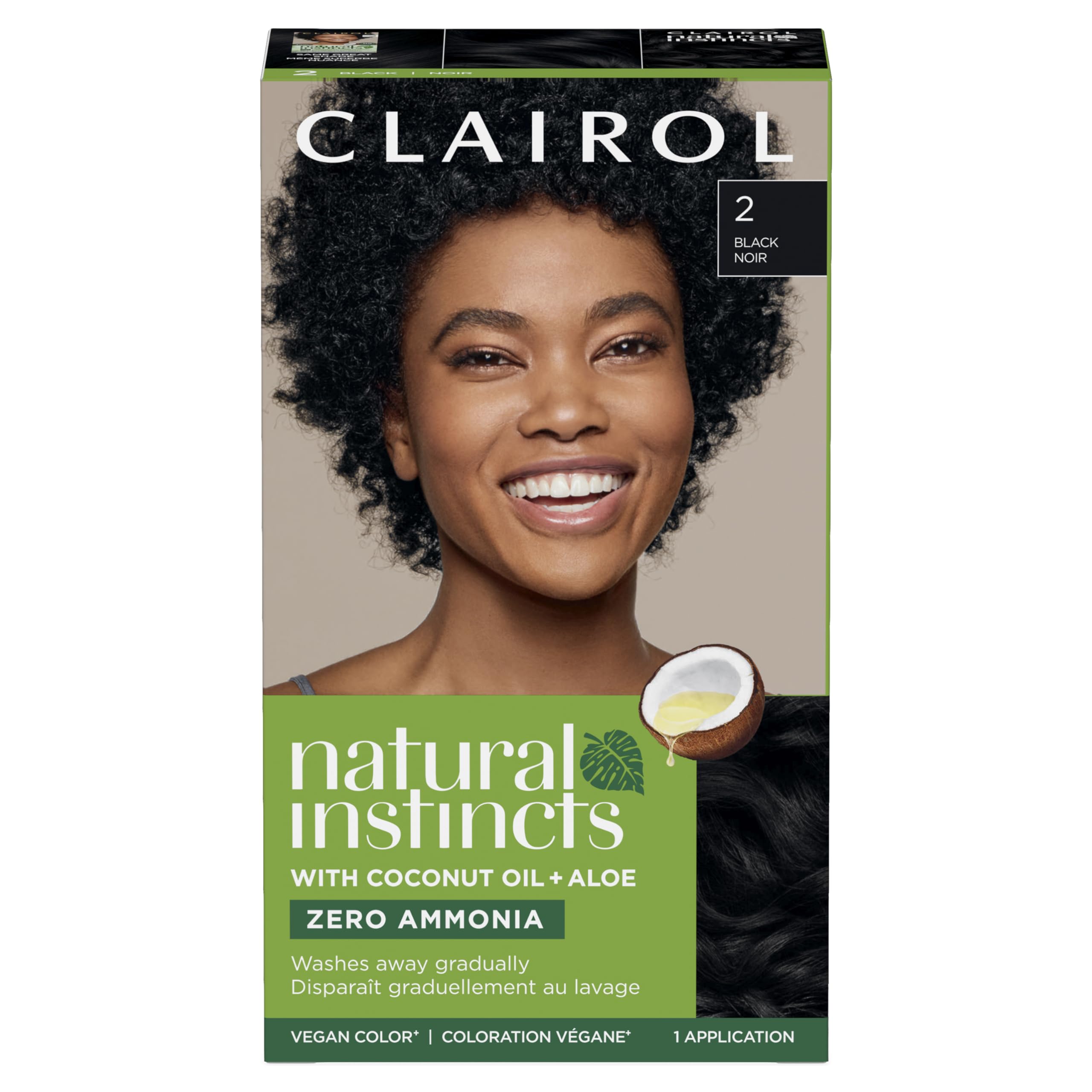Clairol Natural Instincts 2 Black kit showing full color pack for gradual gray coverage
