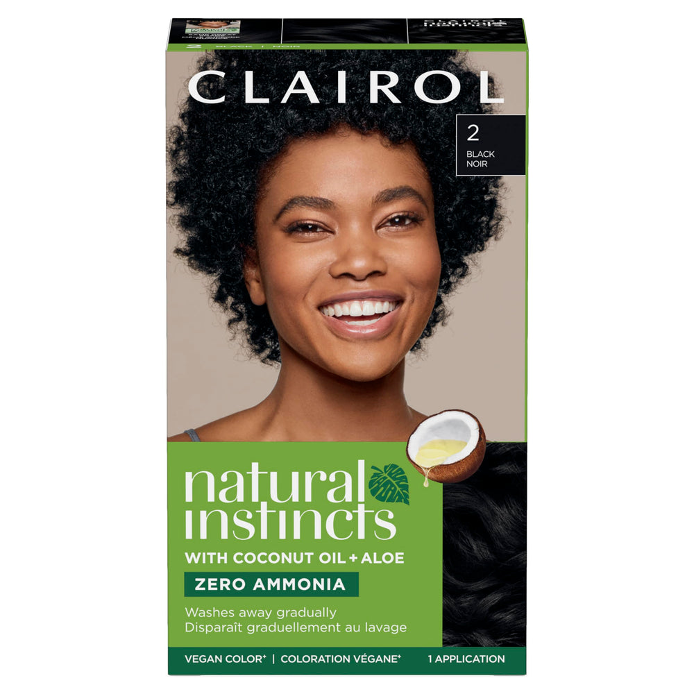 Clairol Natural Instincts 2 Black kit showing full color pack for gradual gray coverage
