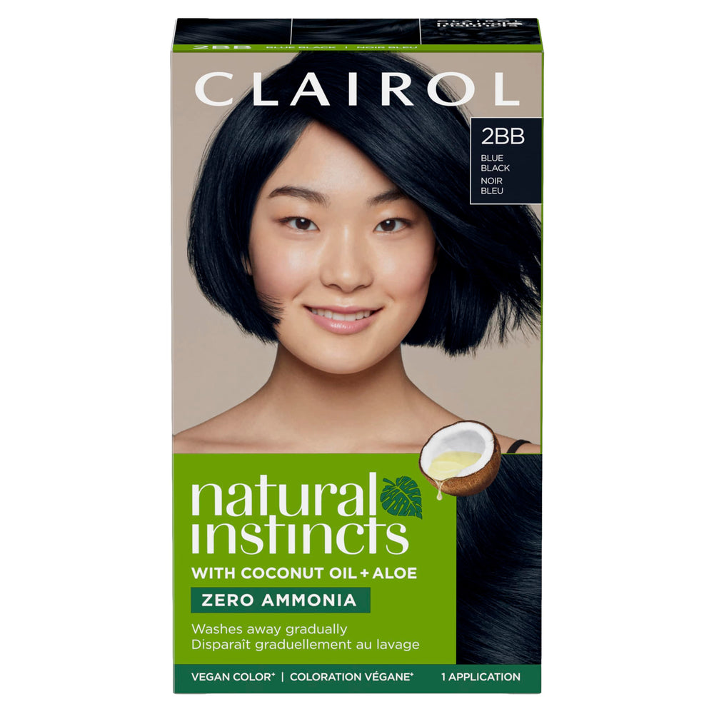 Clairol Natural Instincts 2BB blue black bottle for rich, zero ammonia color.