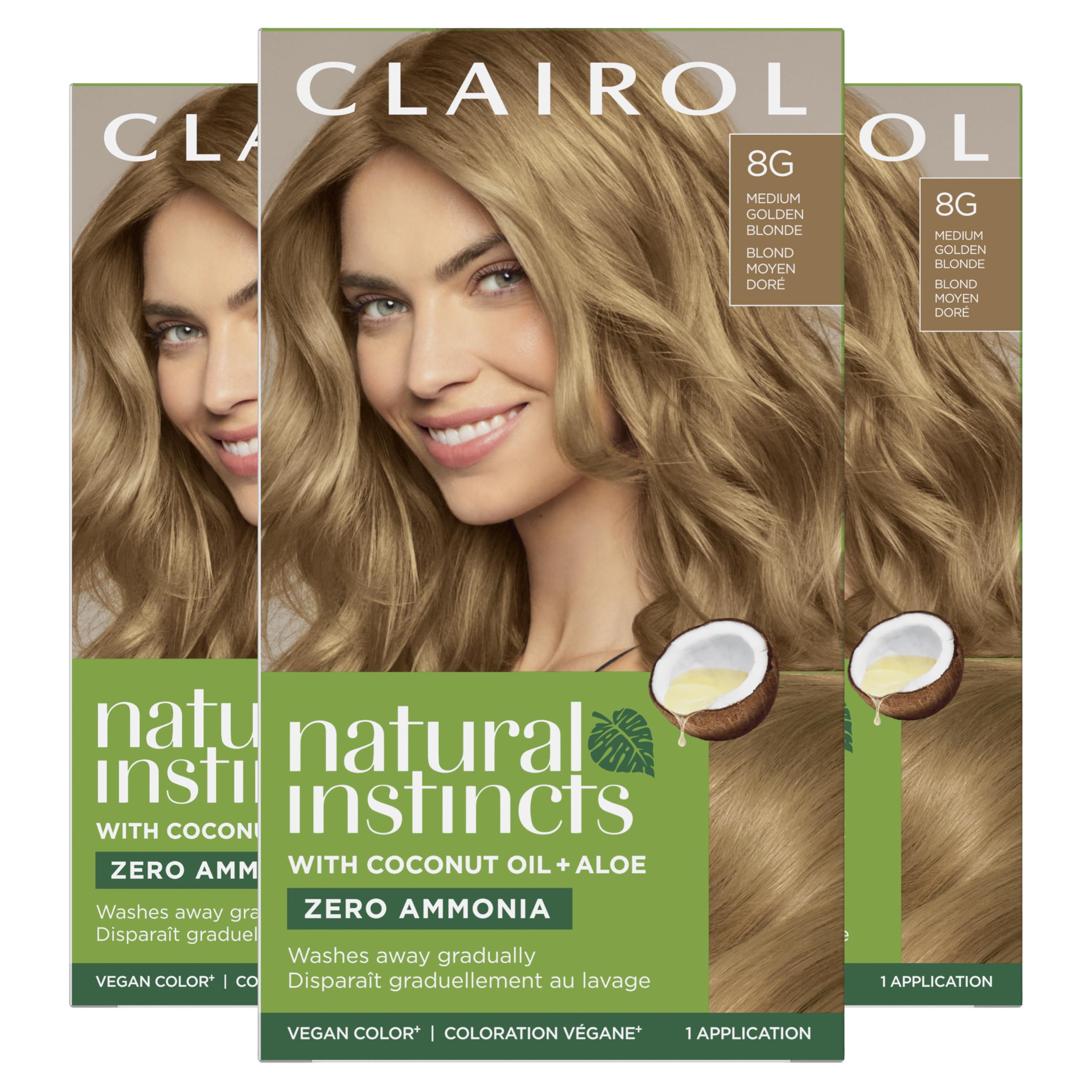 Clairol Natural Instincts 8G Medium Golden Blonde three-pack box for home color