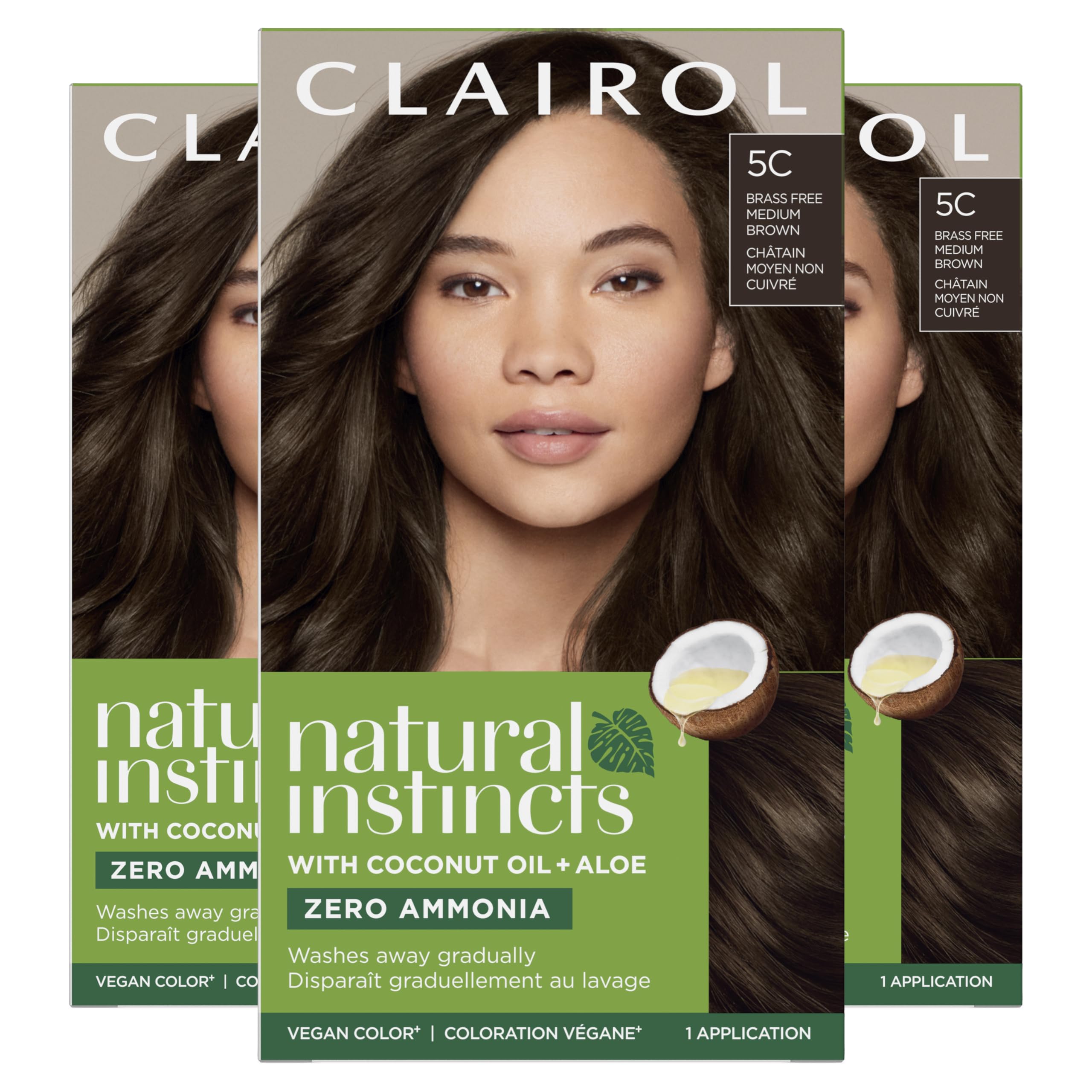 Clairol Natural Instincts 5C bottle for even, fade-friendly color application.