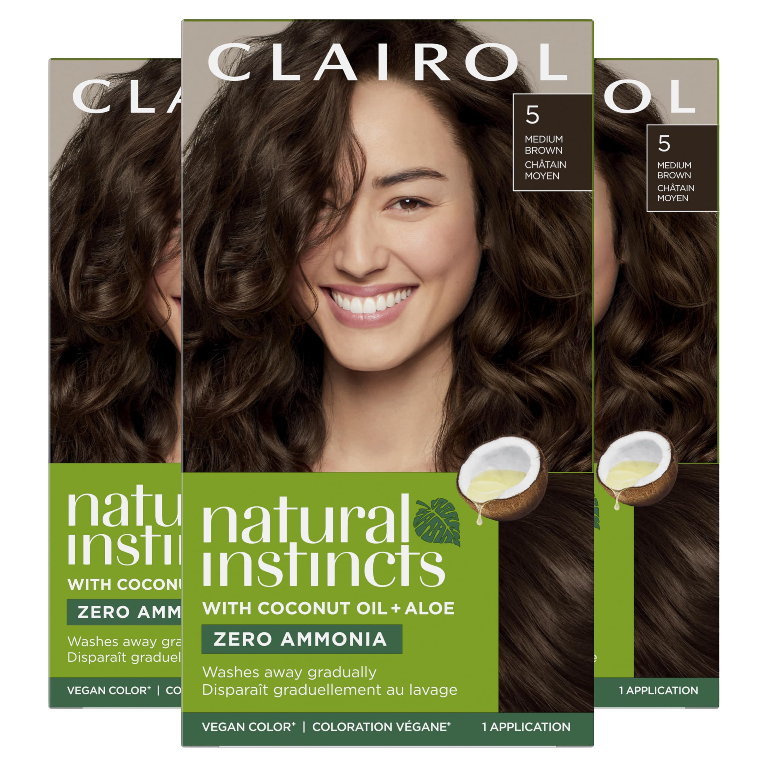 Clairol Natural Instincts pack-3-box showing at home dye kit for rich color.