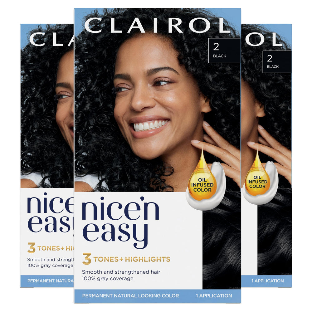 Clairol Nice'n Easy 2 Black box front showing the color kit for at-home dye
