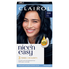 Clairol Nice'n Easy 2BB Blue Black packaging for at-home color kit.