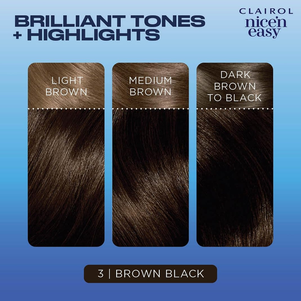 Clairol Nice'n Easy 3 Brown Black dye being poured into applicator.