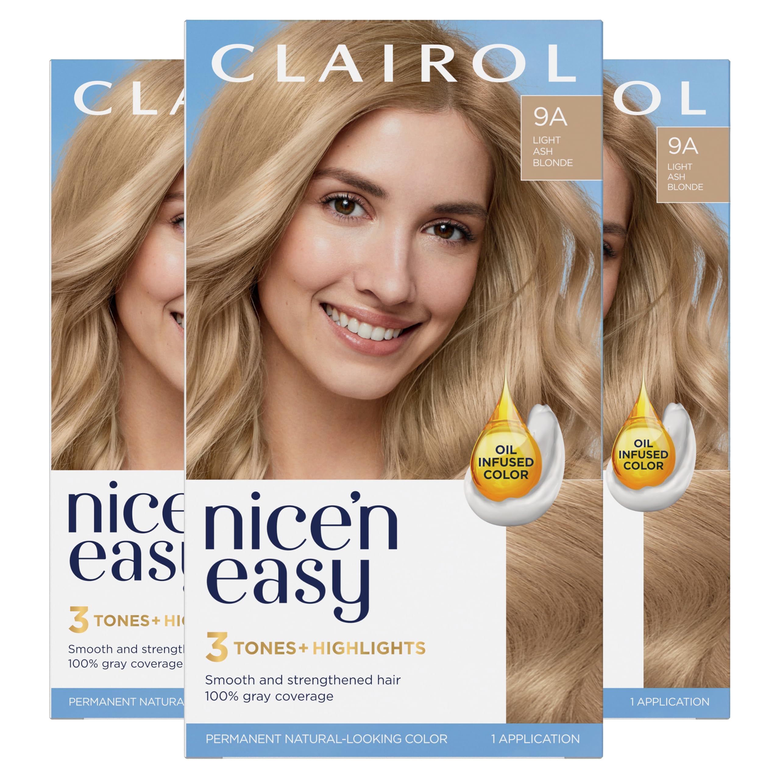 Clairol Nice'n Easy 9A Light Ash Blonde color bottle for natural-looking shade