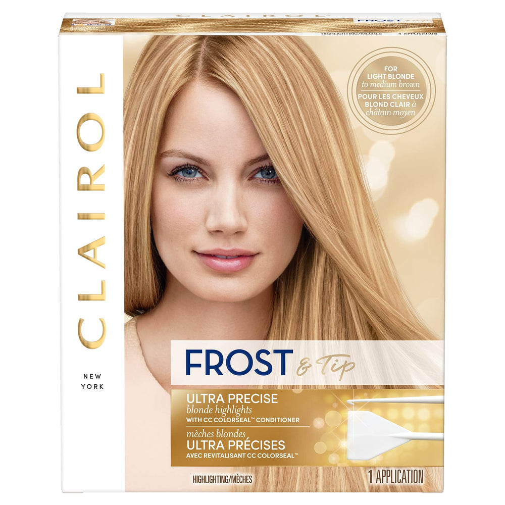 Clairol Nice'n Easy Frost & Tip kit with highlighting cap for precise at-home highlights.