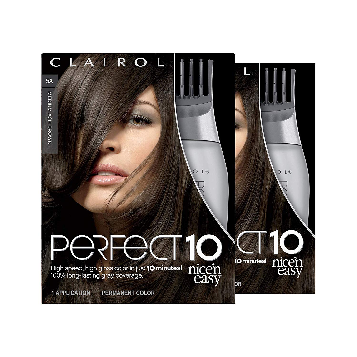 Clairol Nice'n Easy Perfect 10 color cream for 5A medium ash brown with natural-looking coverage.