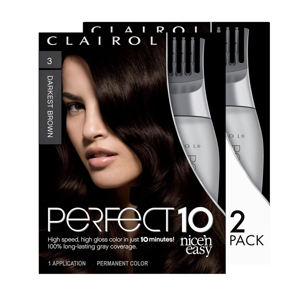 Clairol Nice'n Easy Perfect 10 color cream for natural-looking 3 Darkest Brown results.