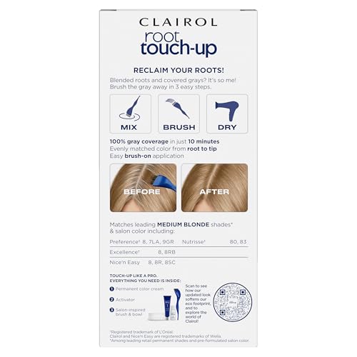 Clairol Nice'n Easy root touch-up color cream for even gray coverage.