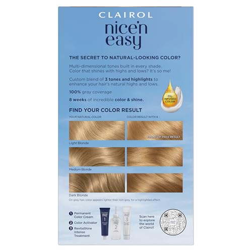 Three-tone highlights for natural dimension in Clairol Nice'n Easy.