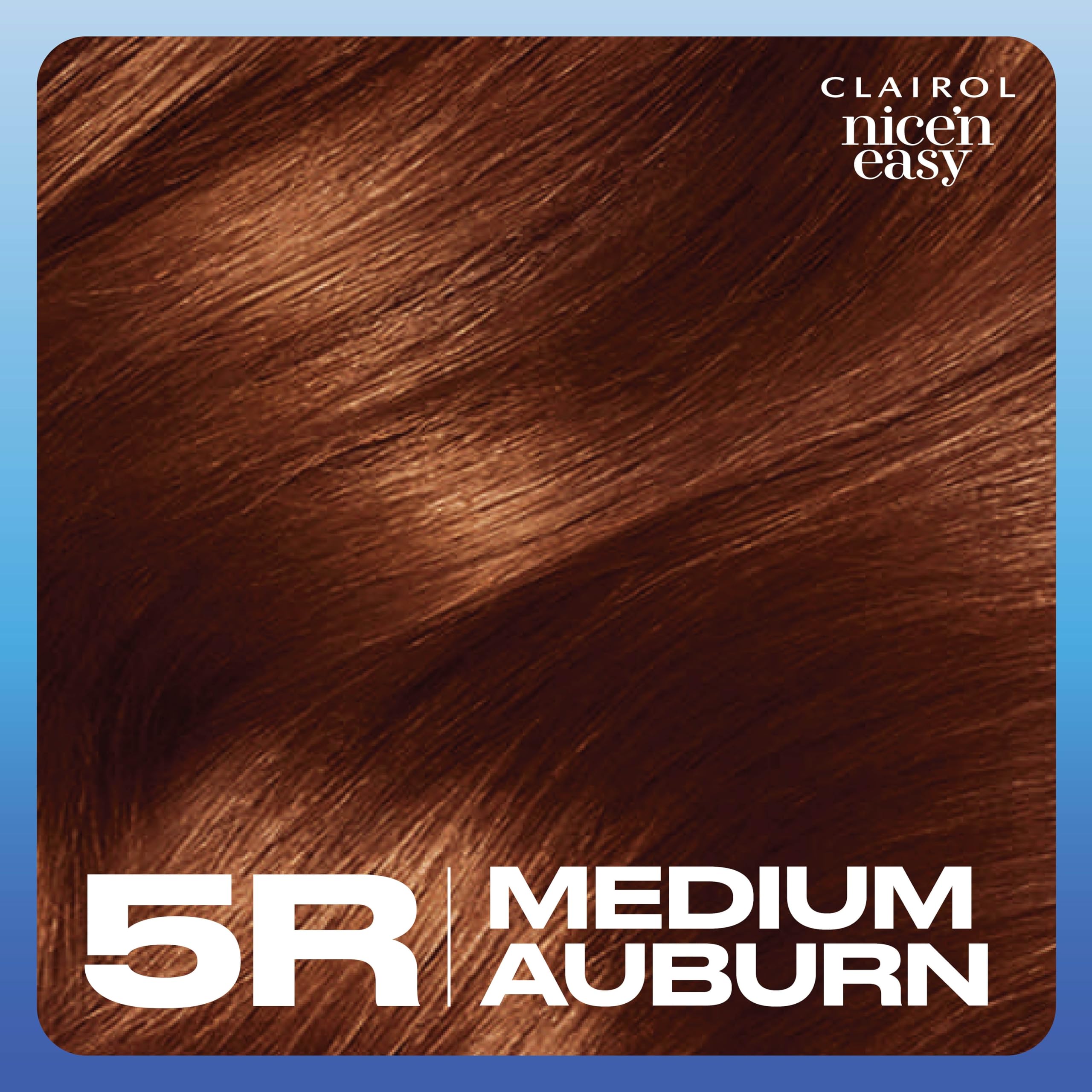Close-up shows gray coverage with Clairol Nice'n Easy 5R